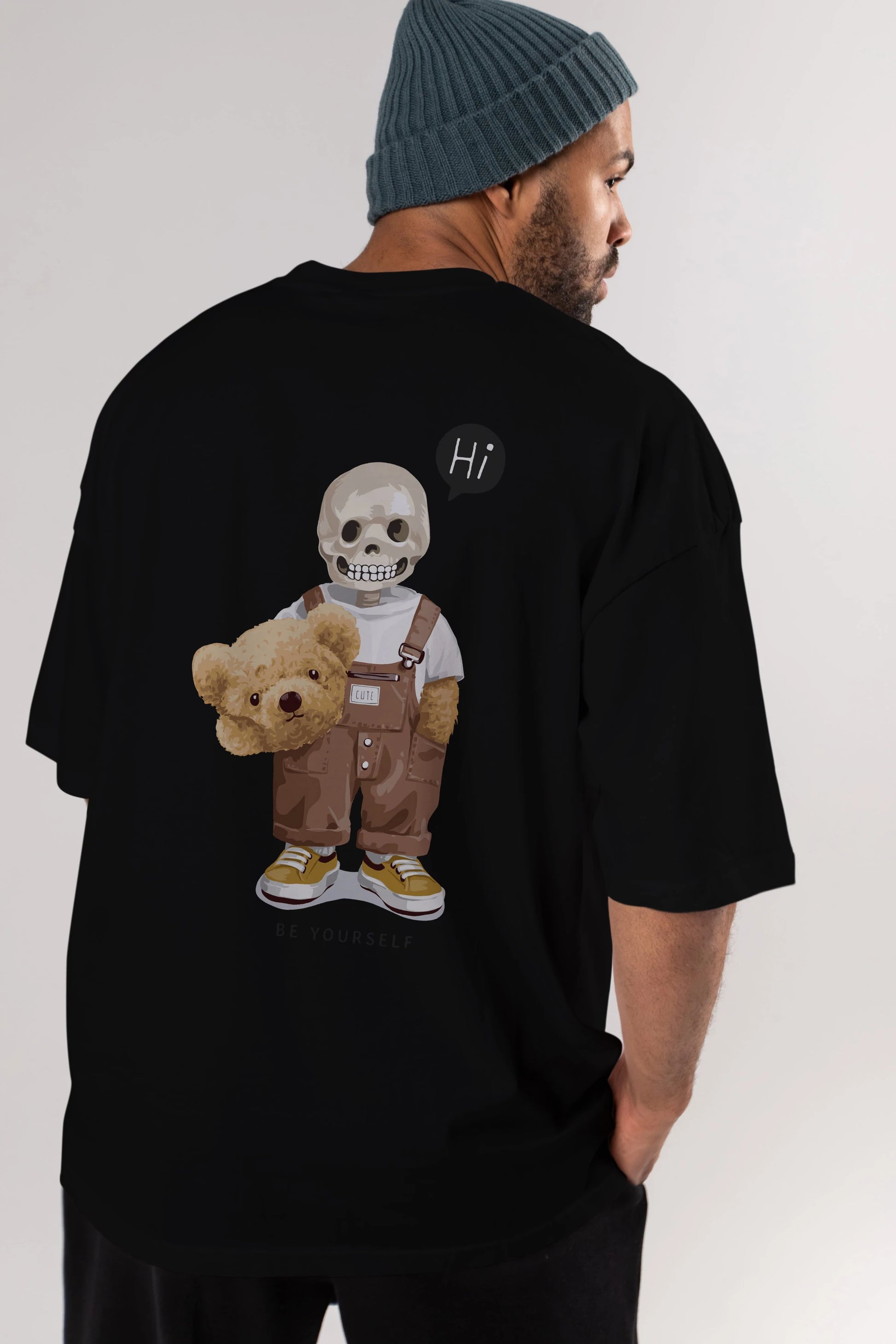 Teddy Bear hi Arka Baskılı Oversize t-shirt Erkek Kadın Unisex %100 Pamuk