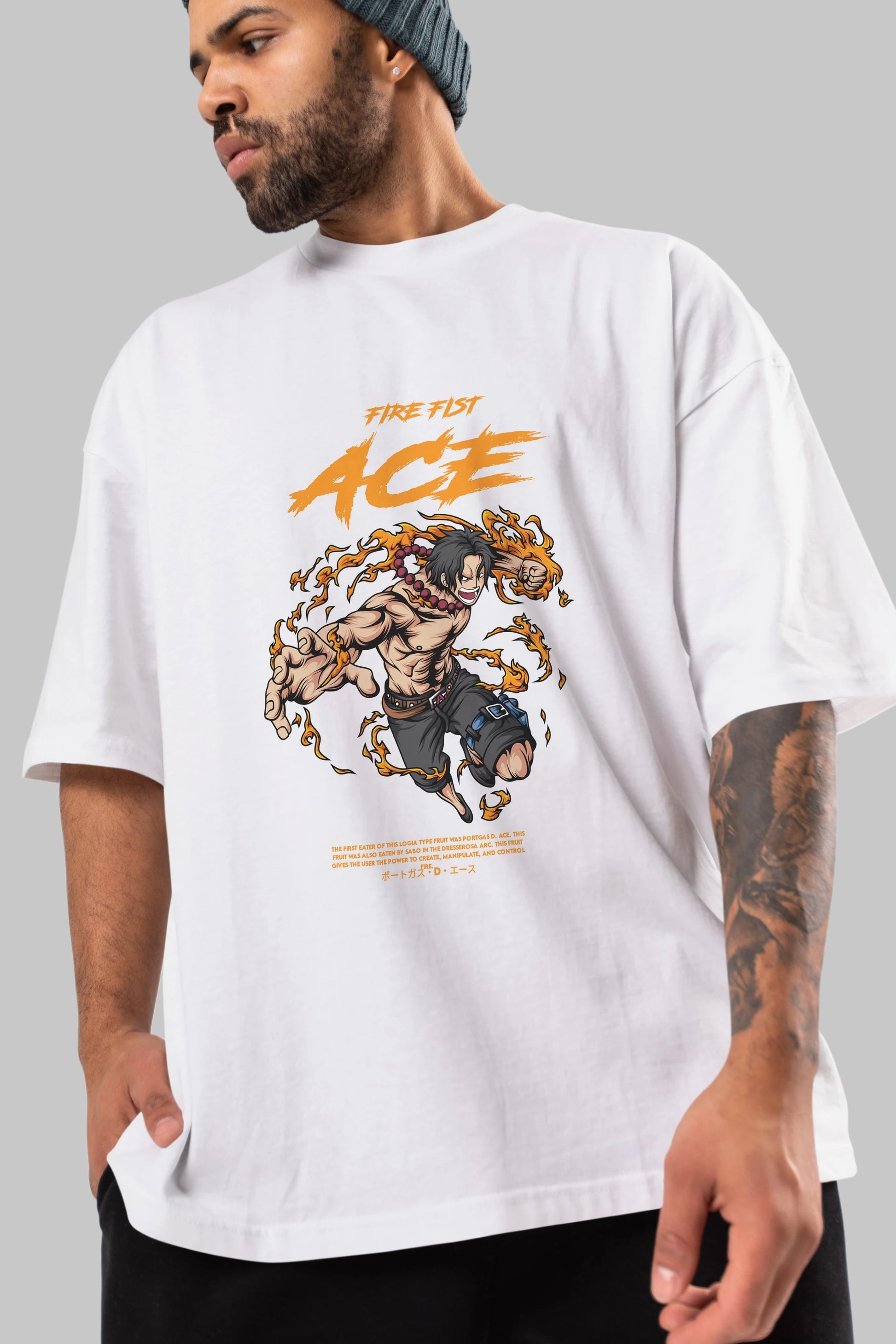 Fire Fist Ace Anime Ön Baskılı Oversize t-shirt %100 pamuk Erkek Kadın Unisex