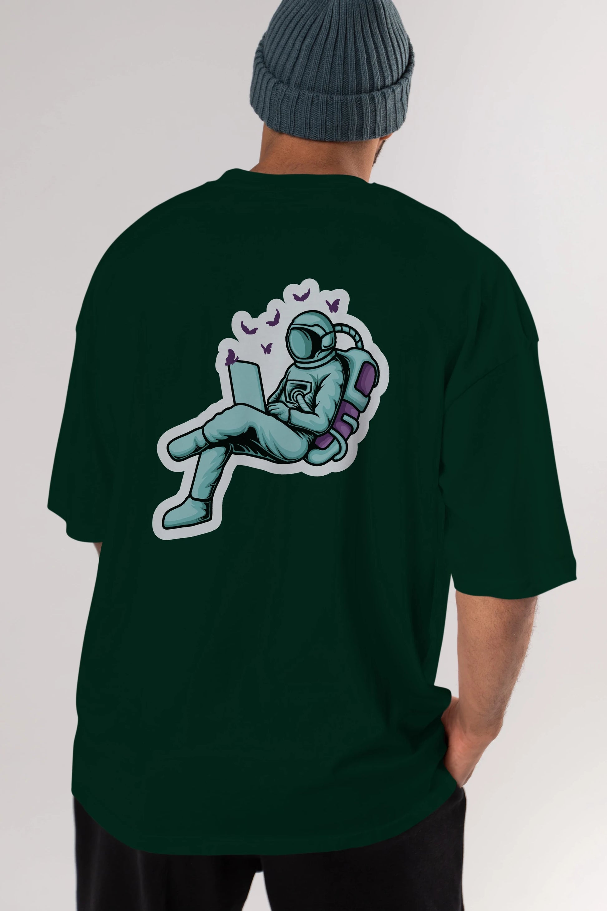 Work with Butterflies in Space Sticker Arka Baskılı Oversize t-shirt Erkek Kadın Unisex