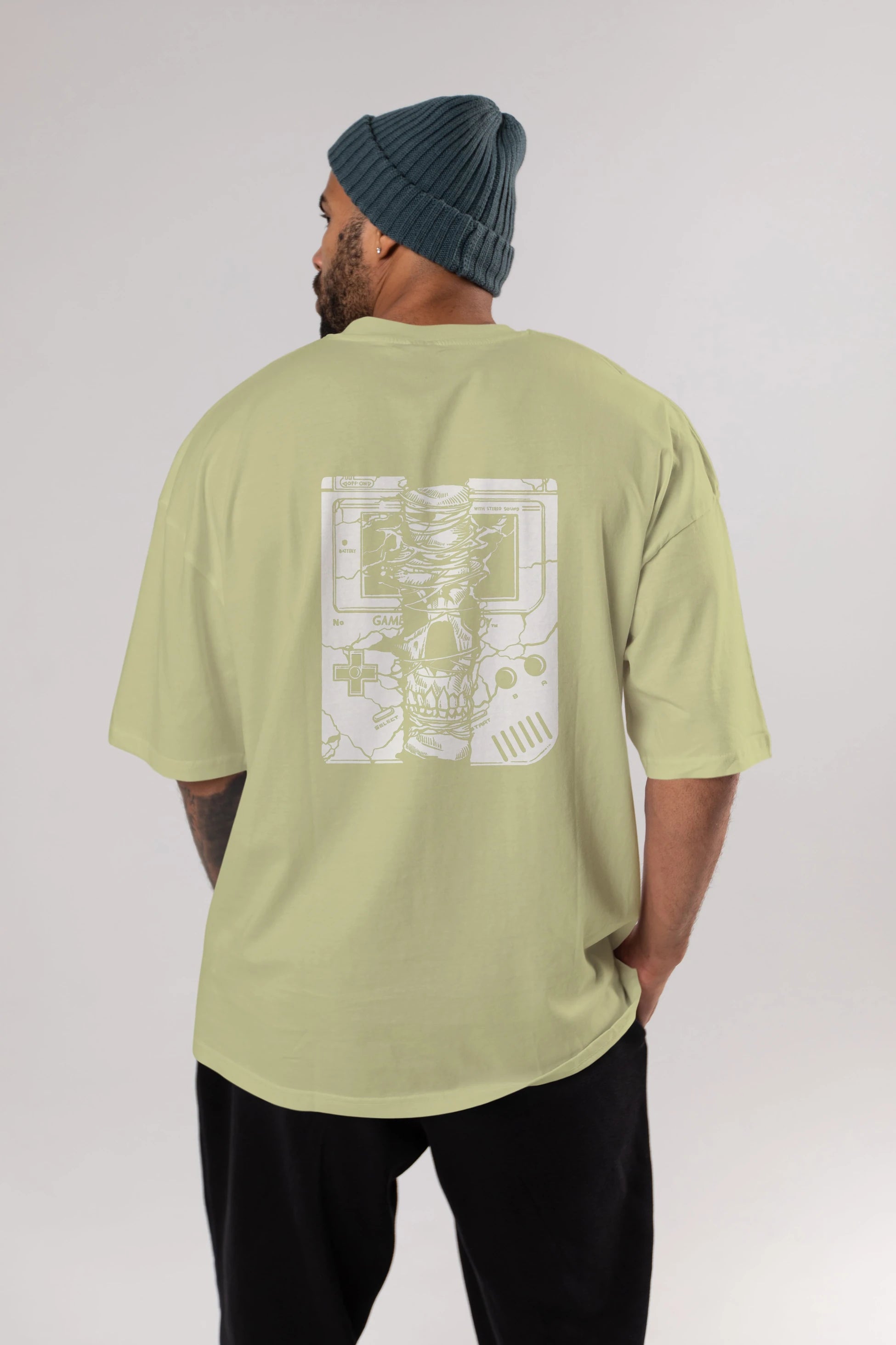 Gameboy Skull Arka Baskılı Oversize t-shirt Erkek Kadın Unisex %100 Pamuk