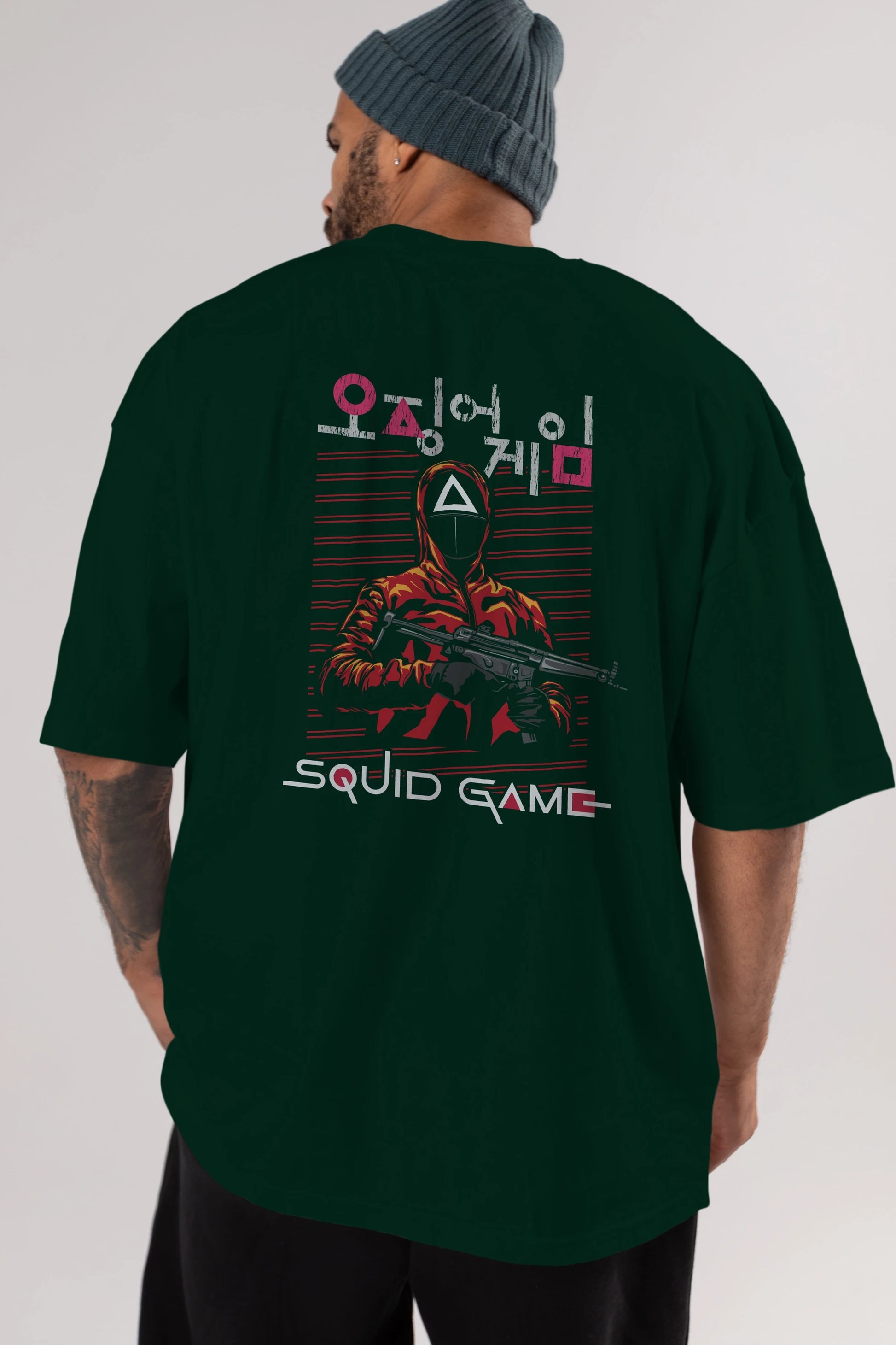 Squid Game (2) Arka Baskılı Oversize t-shirt Erkek Kadın Unisex %100 Pamuk Bisiklet Yaka tişort