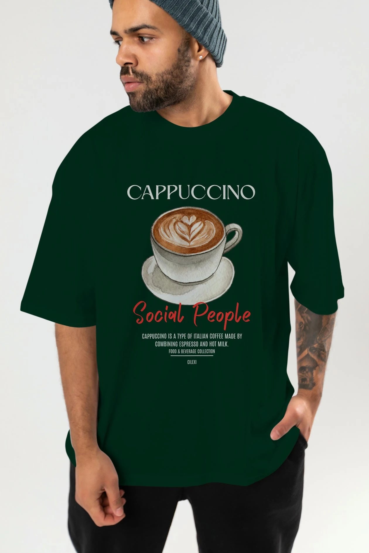 Cappuccino Kokteyl Serisi ön Baskılı Oversize t-shirt Erkek Kadın %100 Pamuk Bisiklet Yaka tişort