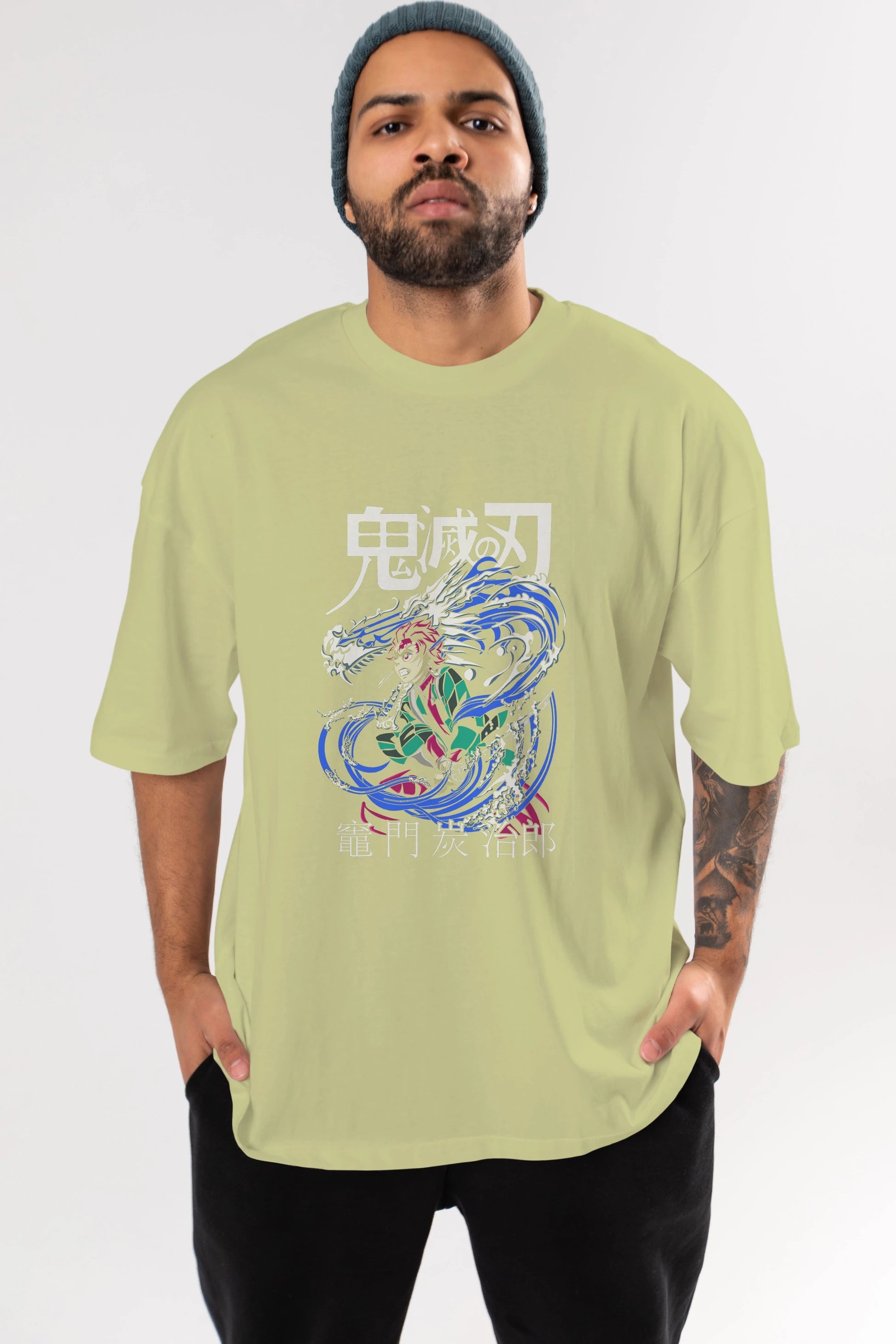 TANJIRO KAMADO 2 Anime Ön Baskılı Oversize t-shirt %100 pamuk Erkek Kadın Unisex
