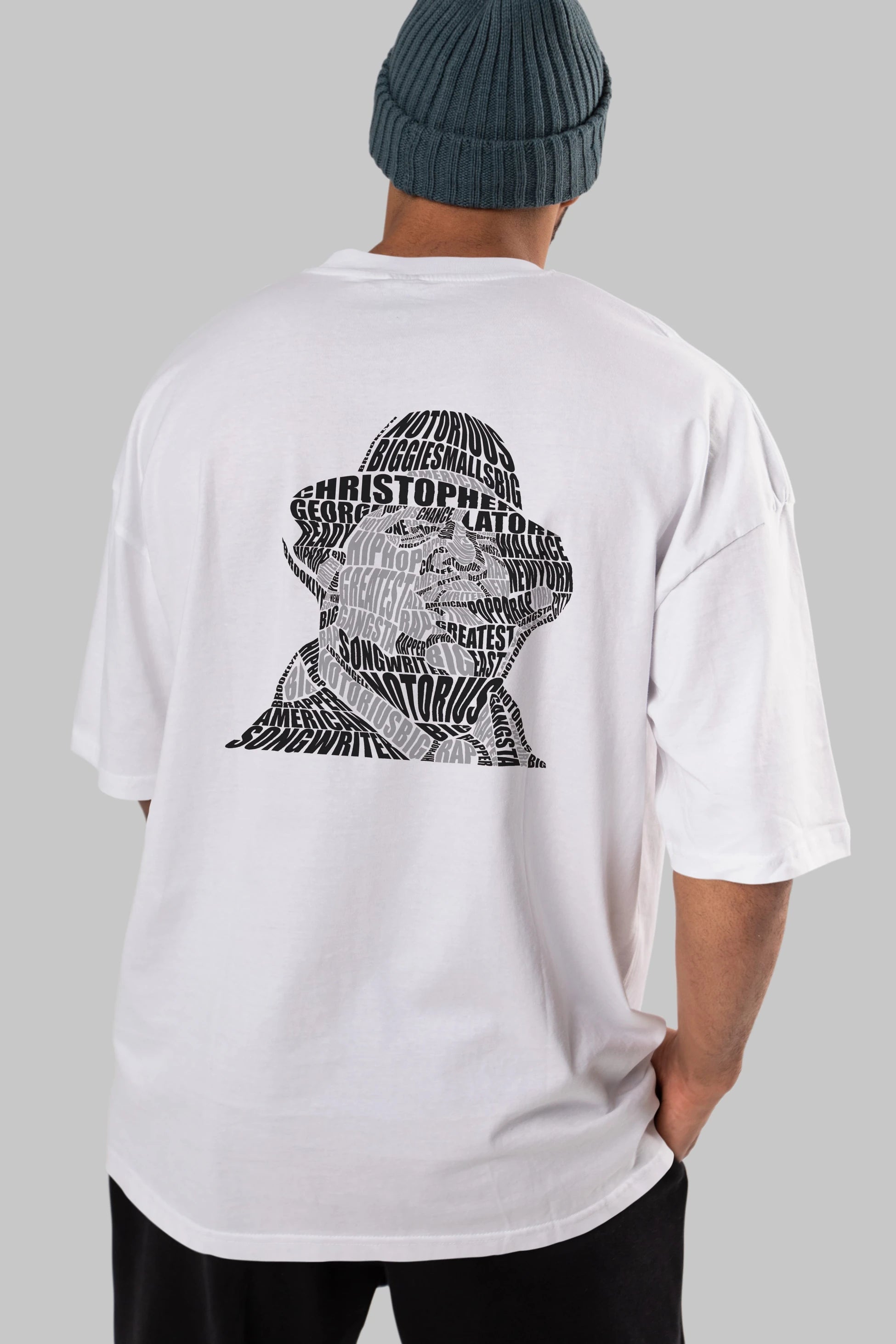 Notorious Big Calligram Arka Baskılı Oversize t-shirt %100 pamuk Erkek Kadın Unisex