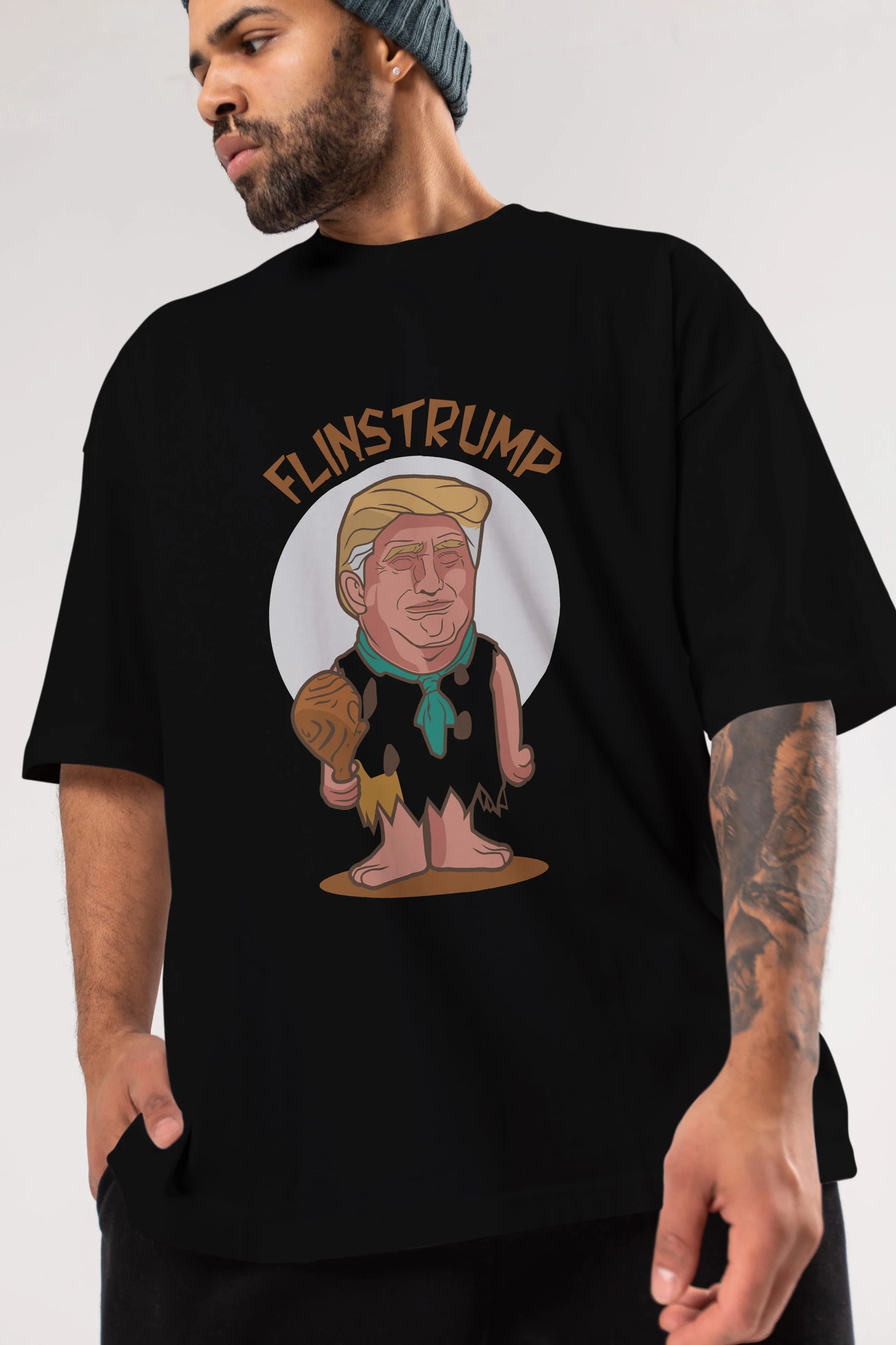 Flinstrump Ön Baskılı Oversize t-shirt Erkek Kadın Unisex %100 Pamuk tişort