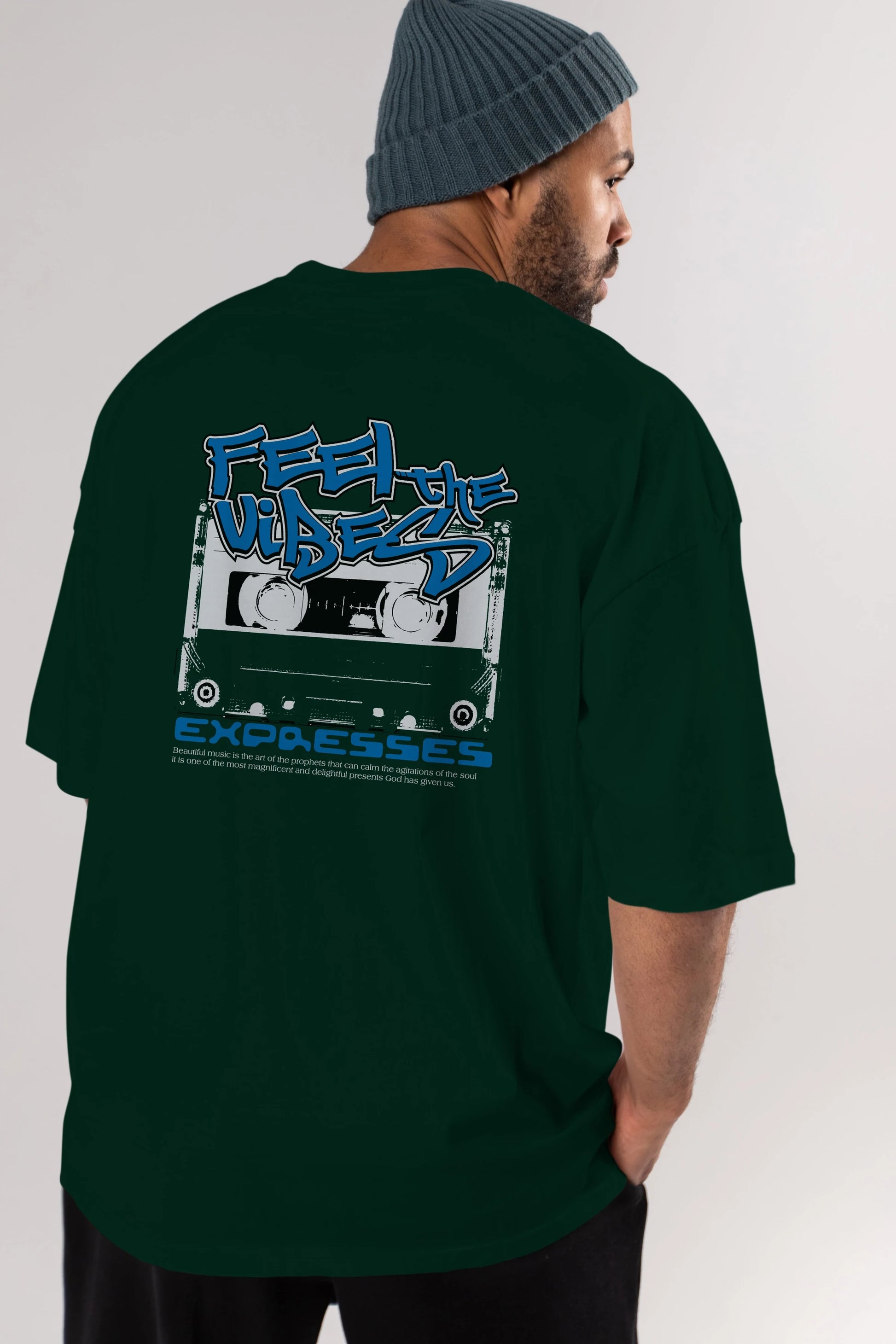 Feel The Vibes Arka Baskılı Oversize t-shirt Erkek Kadın Unisex