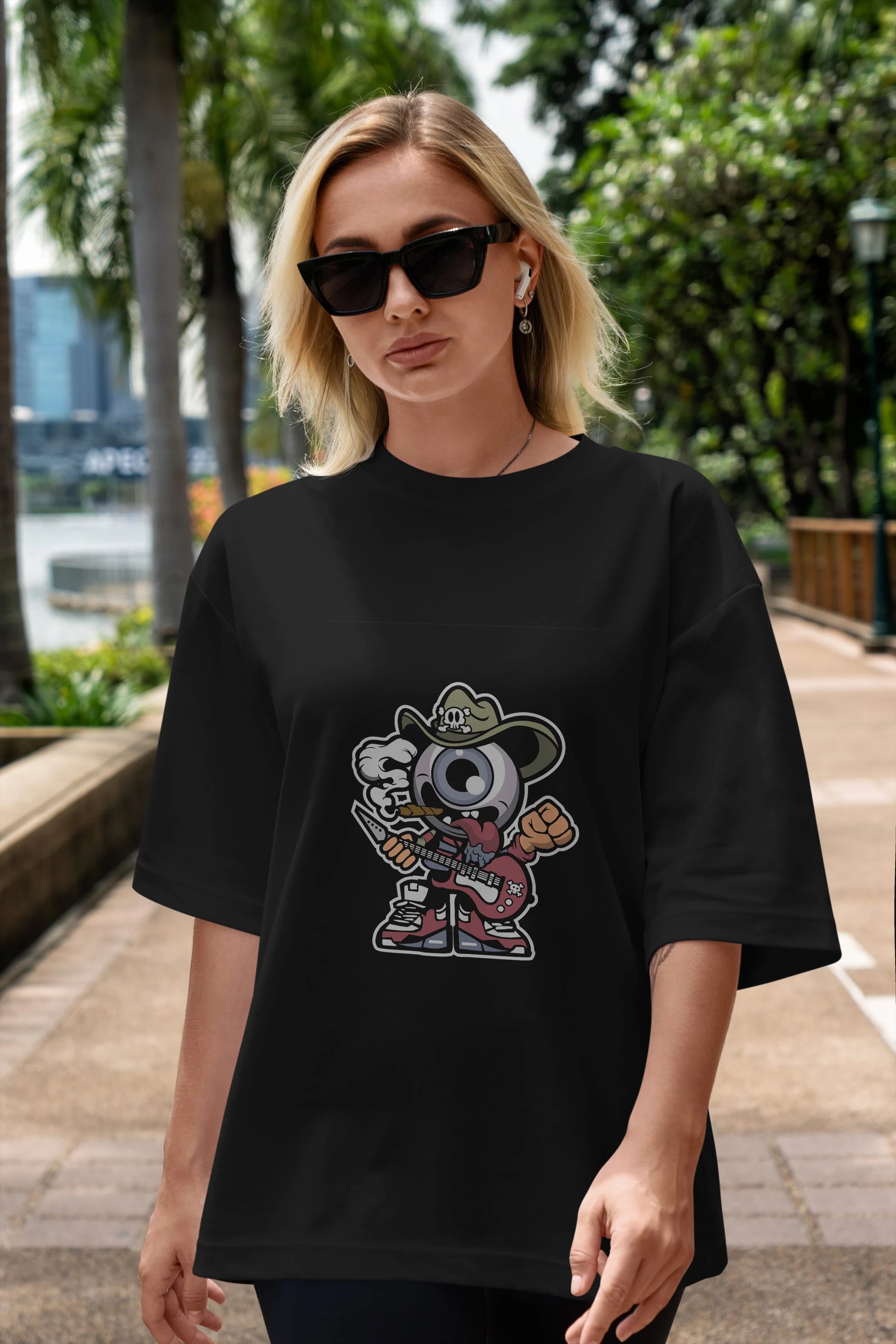 Eyeball Rockstar Cowboy Ön Baskılı Oversize t-shirt Erkek Kadın Unisex %100 Pamuk tişort