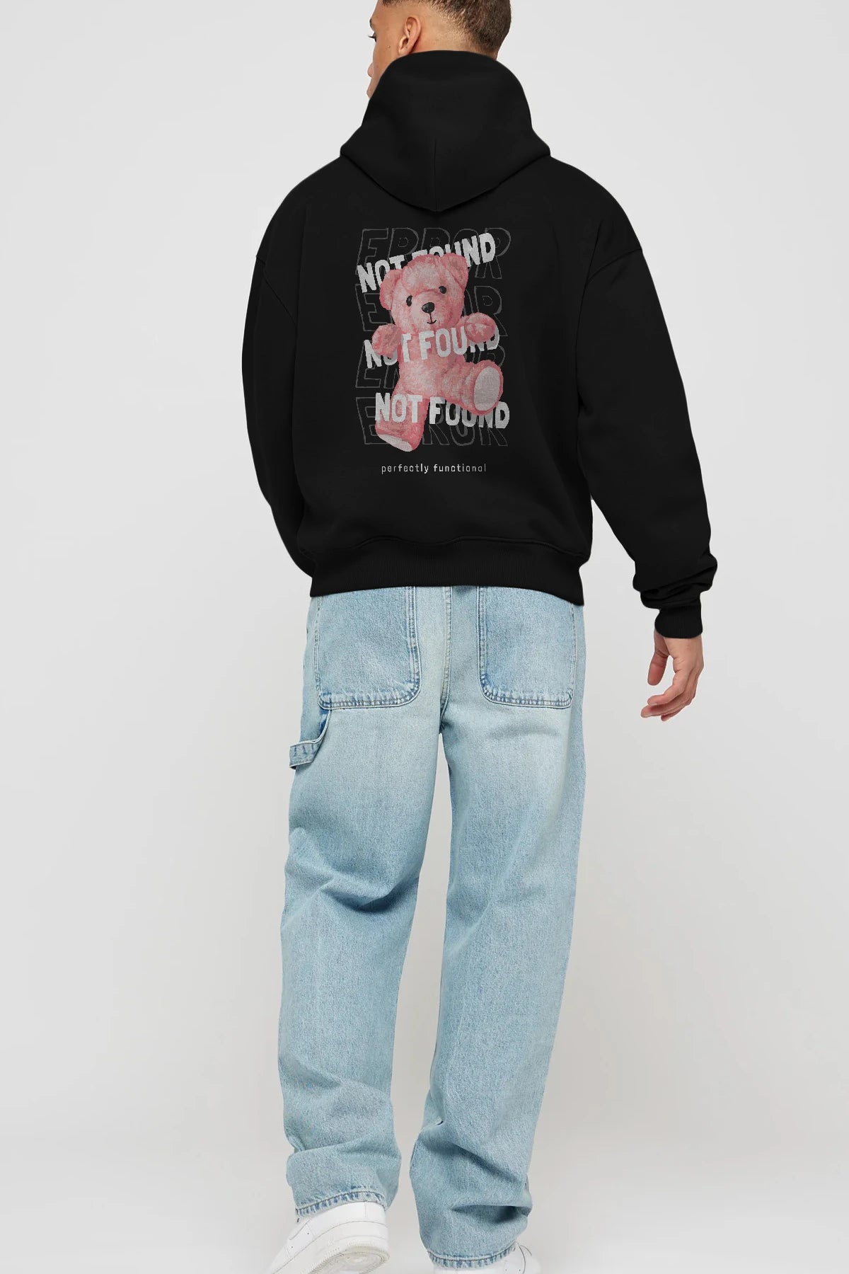 Error Not Found Bear Arka Baskılı Hoodie Oversize Kapüşonlu Sweatshirt Erkek Kadın Unisex