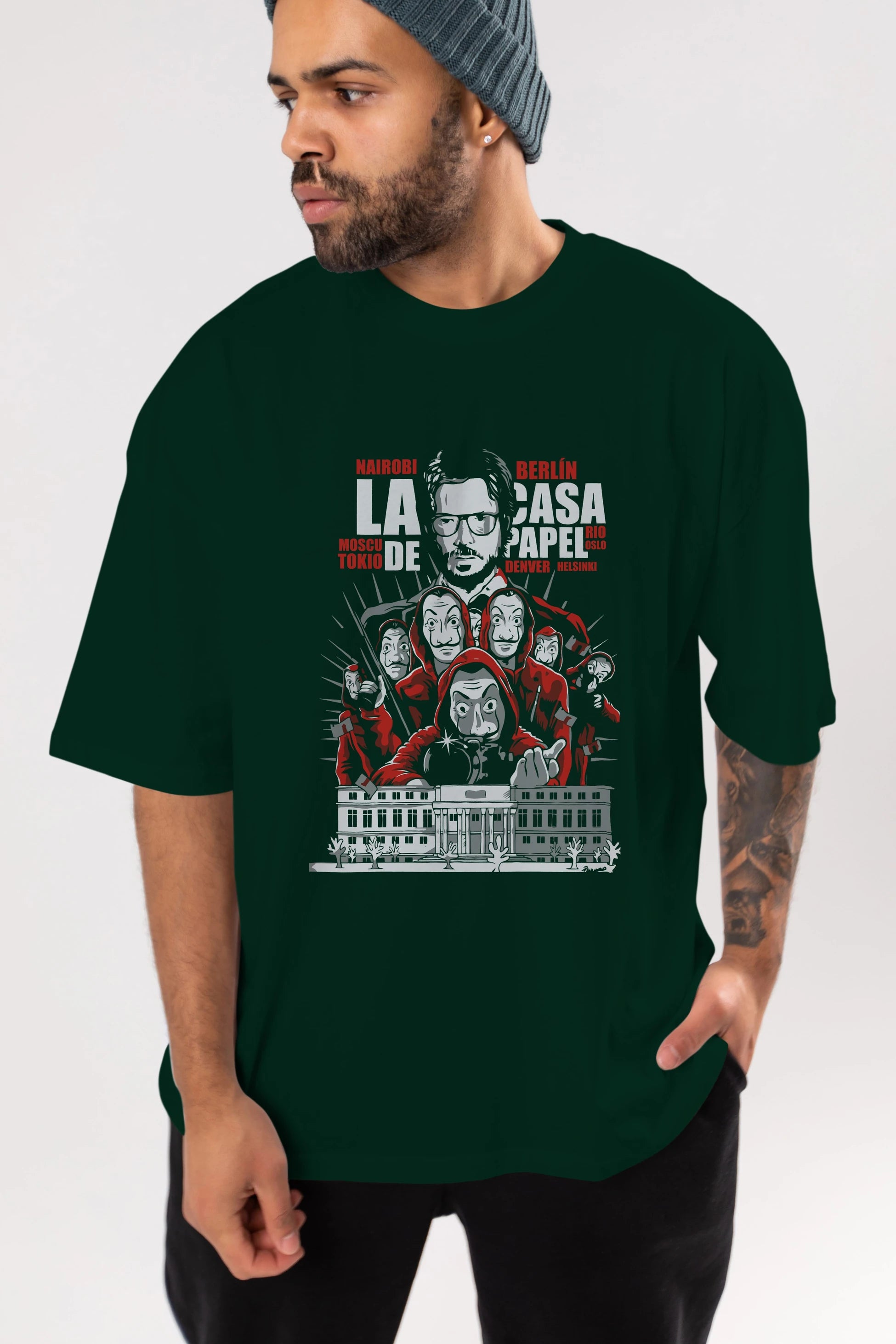La Casa De Papel (2) Ön Baskılı Oversize t-shirt Erkek Kadın Unisex %100 Pamuk Bisiklet Yaka tişort