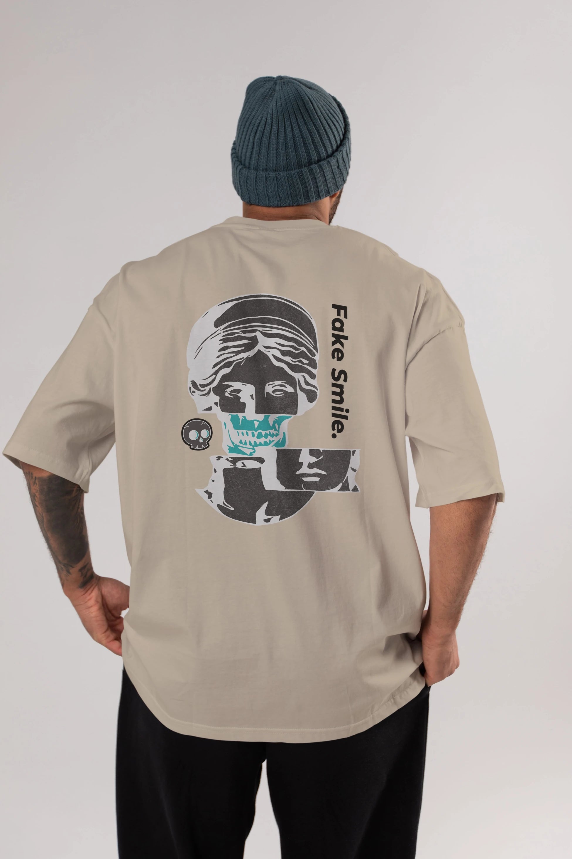 Fake Smile Yazılı Arka Baskılı Oversize t-shirt Erkek Kadın Unisex