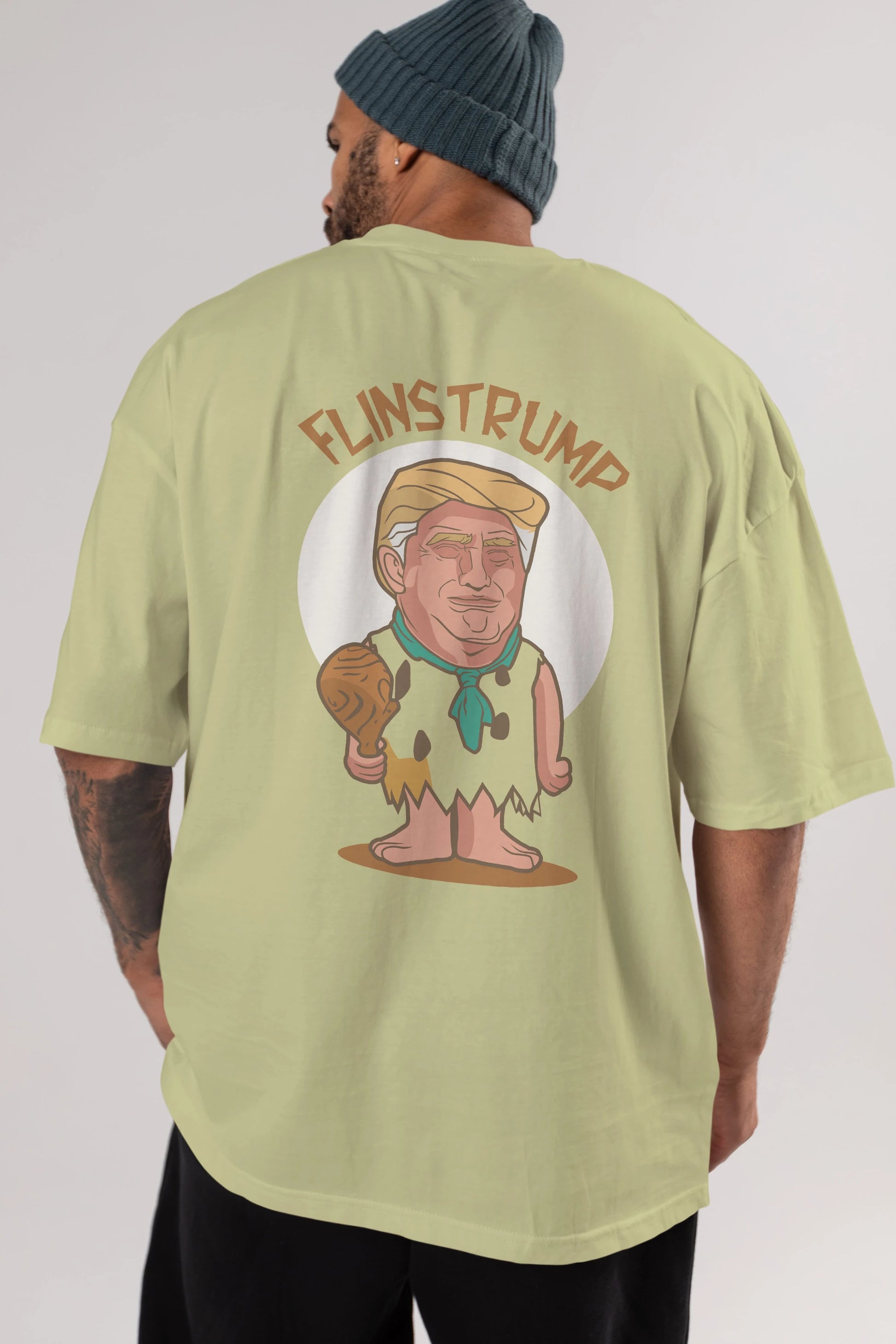 Flinstrump Arka Baskılı Oversize t-shirt Erkek Kadın Unisex %100 Pamuk tişort