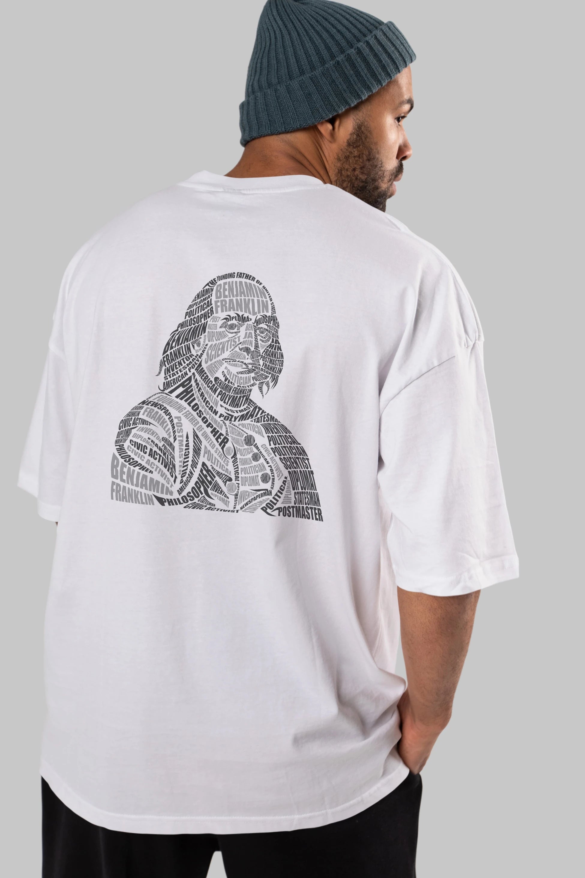 Benjamin Franklin Calligram Arka Baskılı Oversize t-shirt %100 pamuk Erkek Kadın Unisex