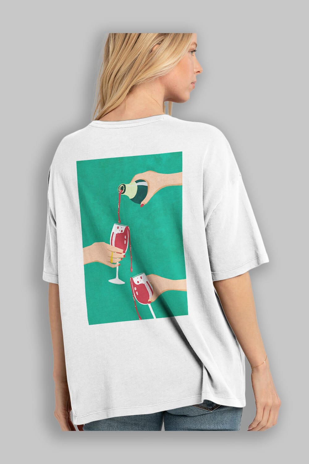 Wine 2 Arka Baskılı Oversize t-shirt Erkek Kadın Unisex %100 Pamuk Bisiklet Yaka tişort