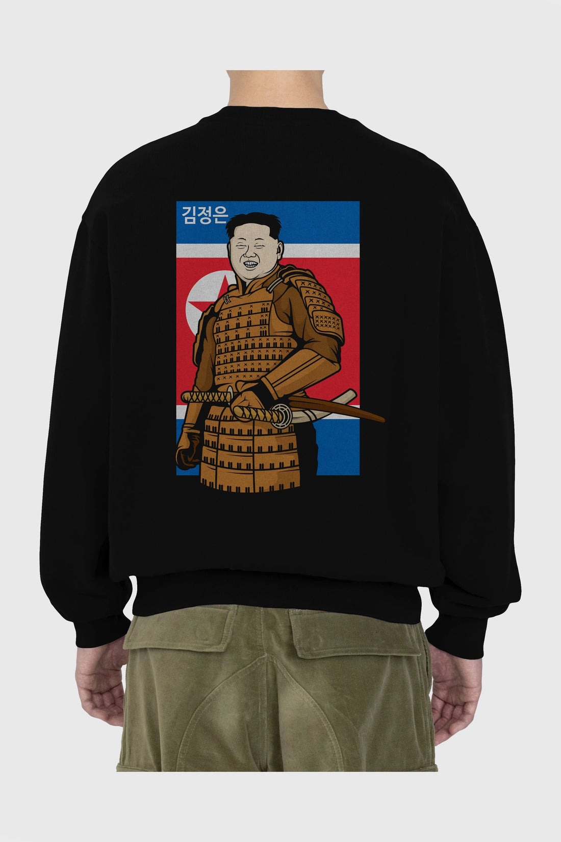 Samurai Jong Un Arka Baskılı Oversize Sweatshirt Erkek Kadın Unisex