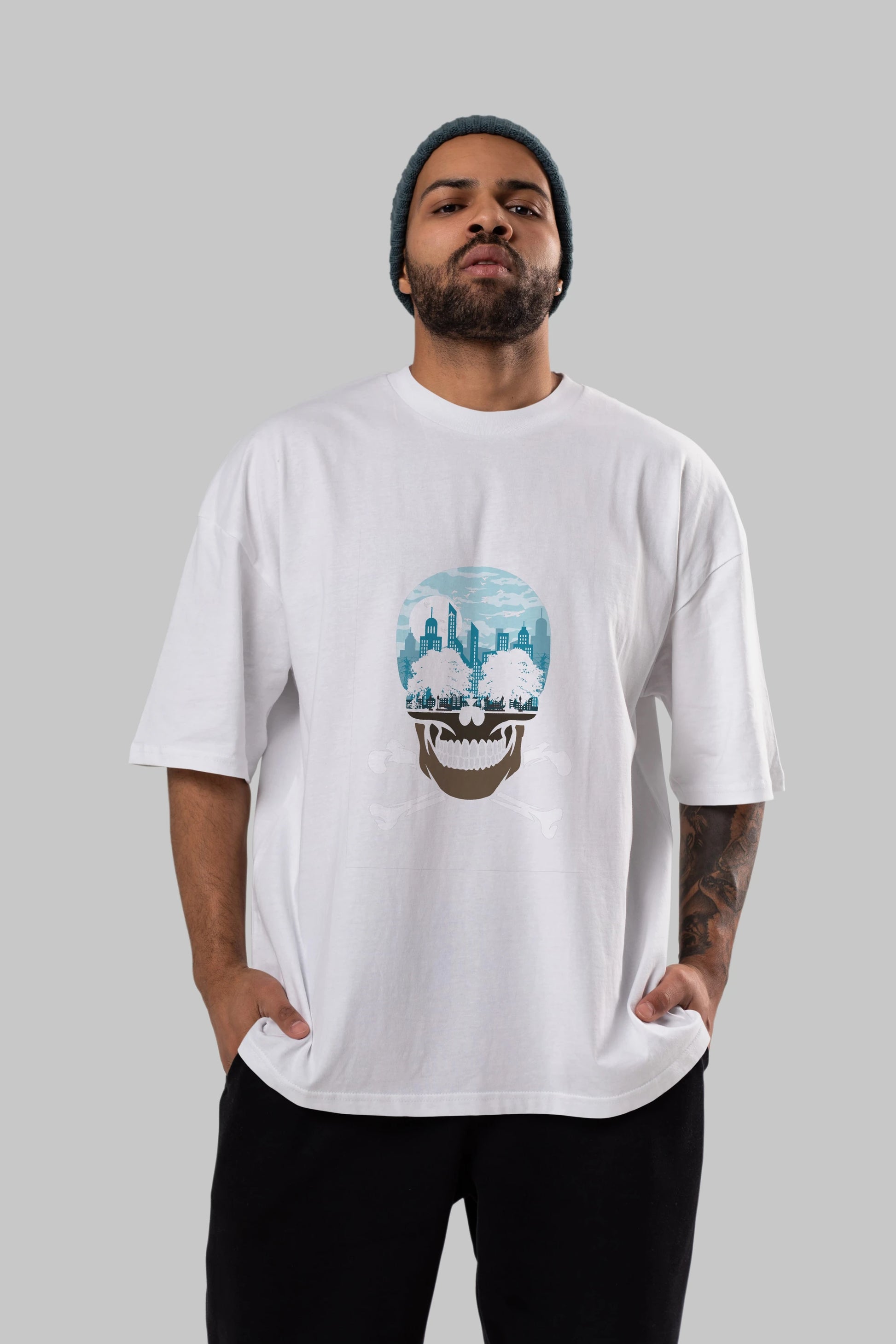 Death City Ön Baskılı Oversize t-shirt %100 pamuk Erkek Kadın Unisex