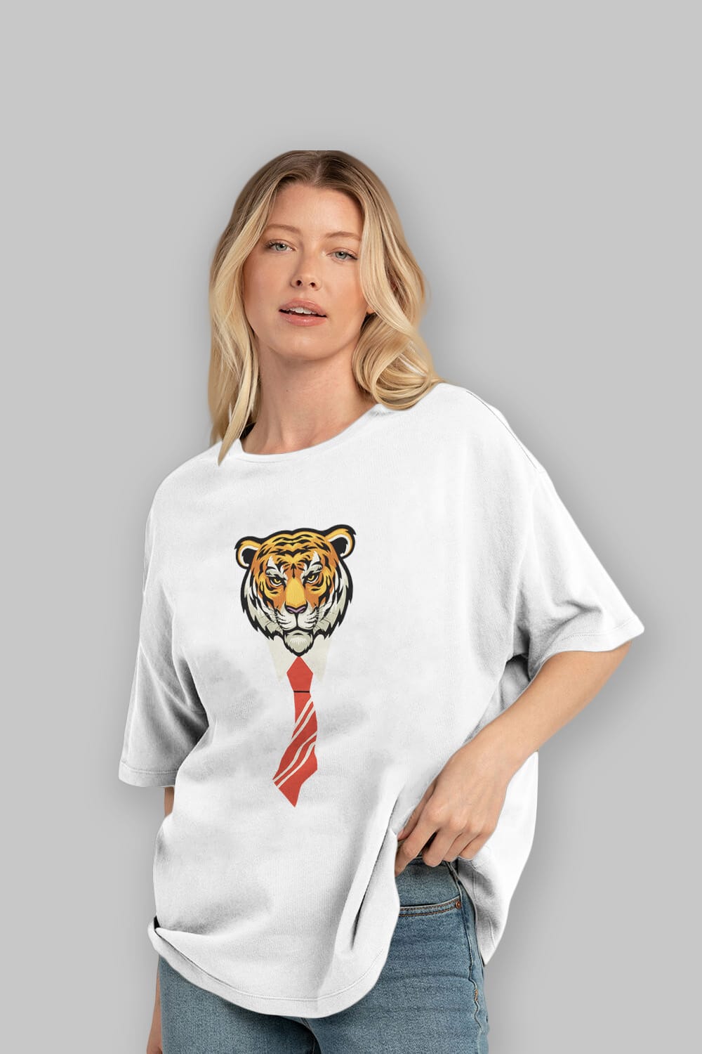Tiger With Tie Ön Baskılı Oversize t-shirt Erkek Kadın Unisex