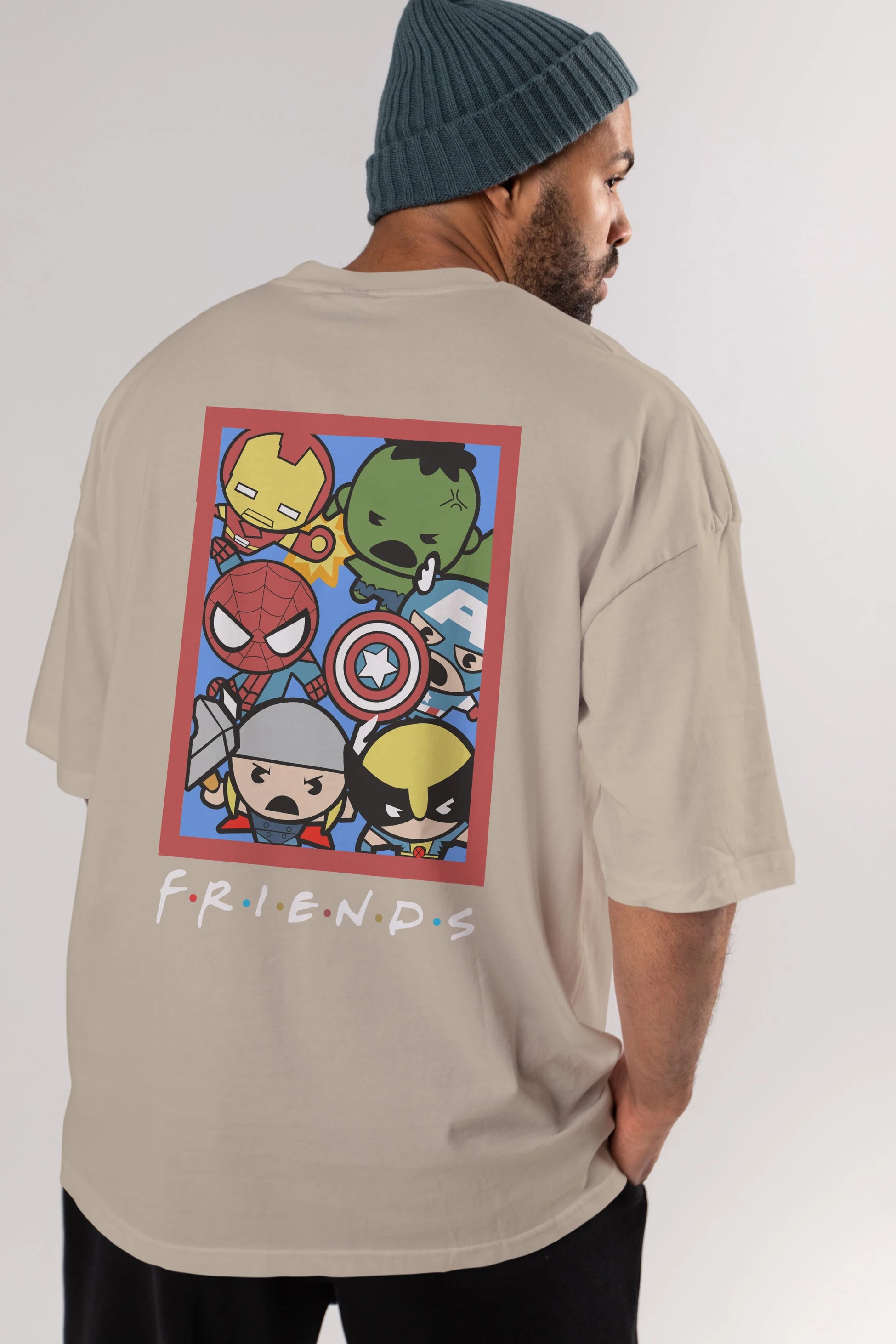 Friends Avenger Arka Baskılı Oversize t-shirt Erkek Kadın Unisex %100 Pamuk Bisiklet Yaka tişort