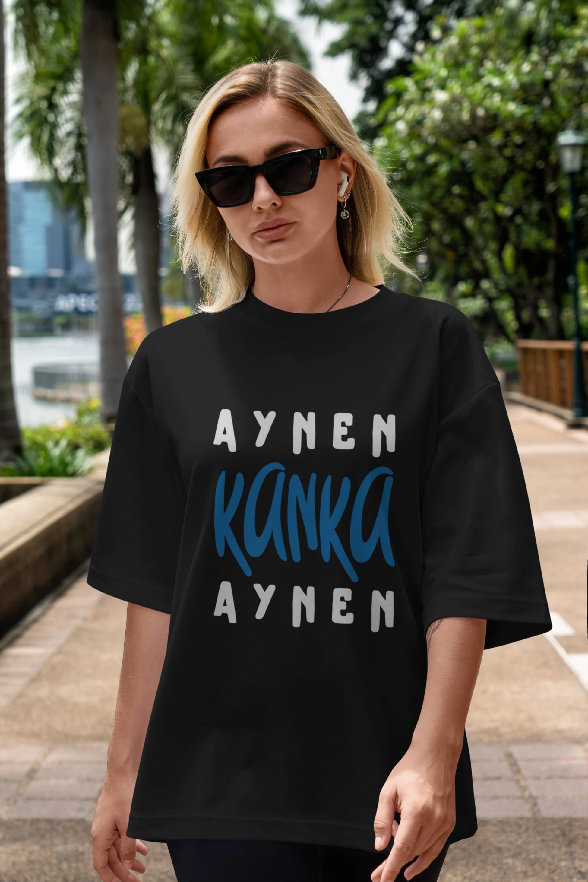 Aynen Kanka Aynen Yazılı Ön Baskılı Oversize t-shirt Erkek Kadın Unisex