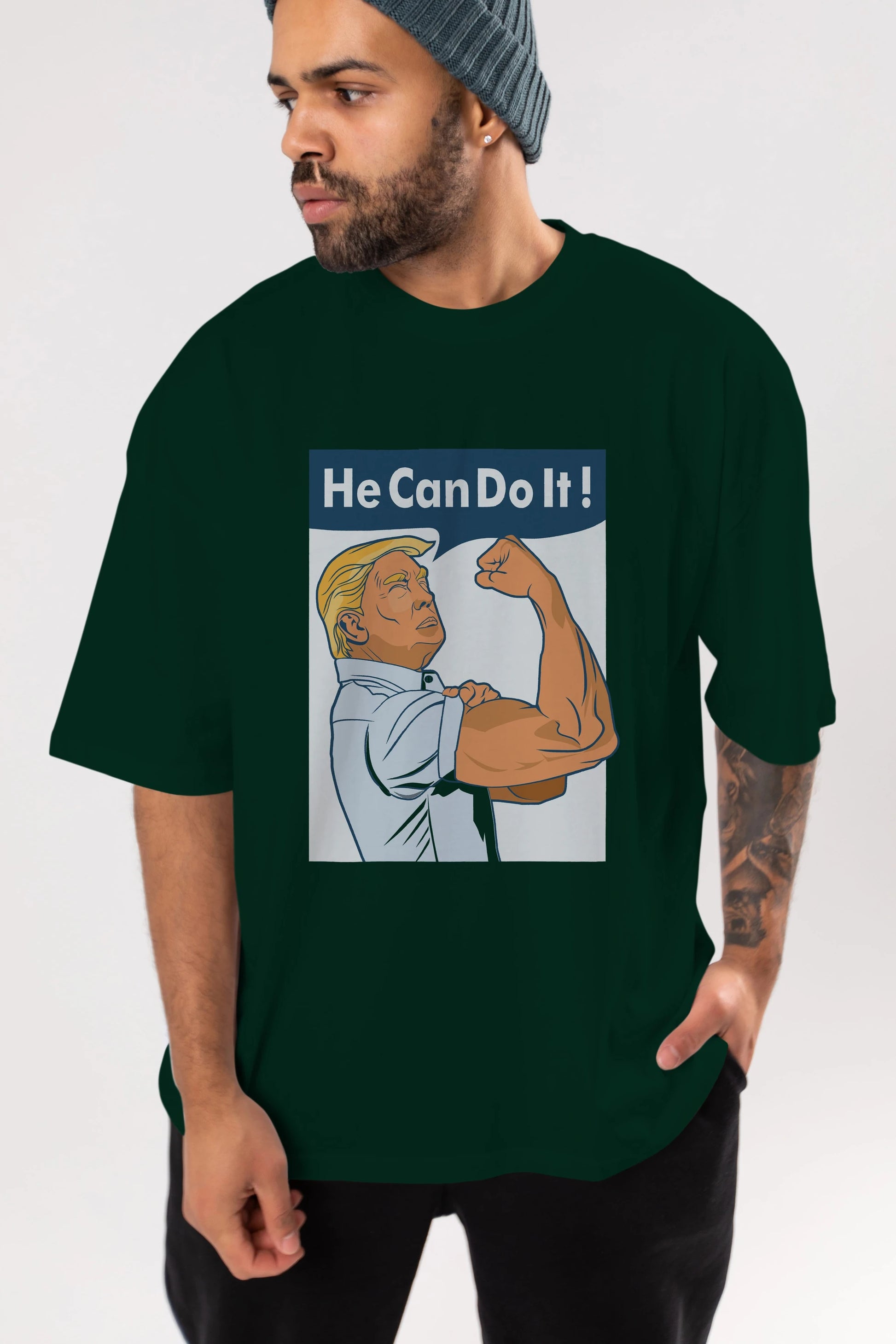 He Can Do It Trump Ön Baskılı Oversize t-shirt Erkek Kadın Unisex %100 Pamuk tişort
