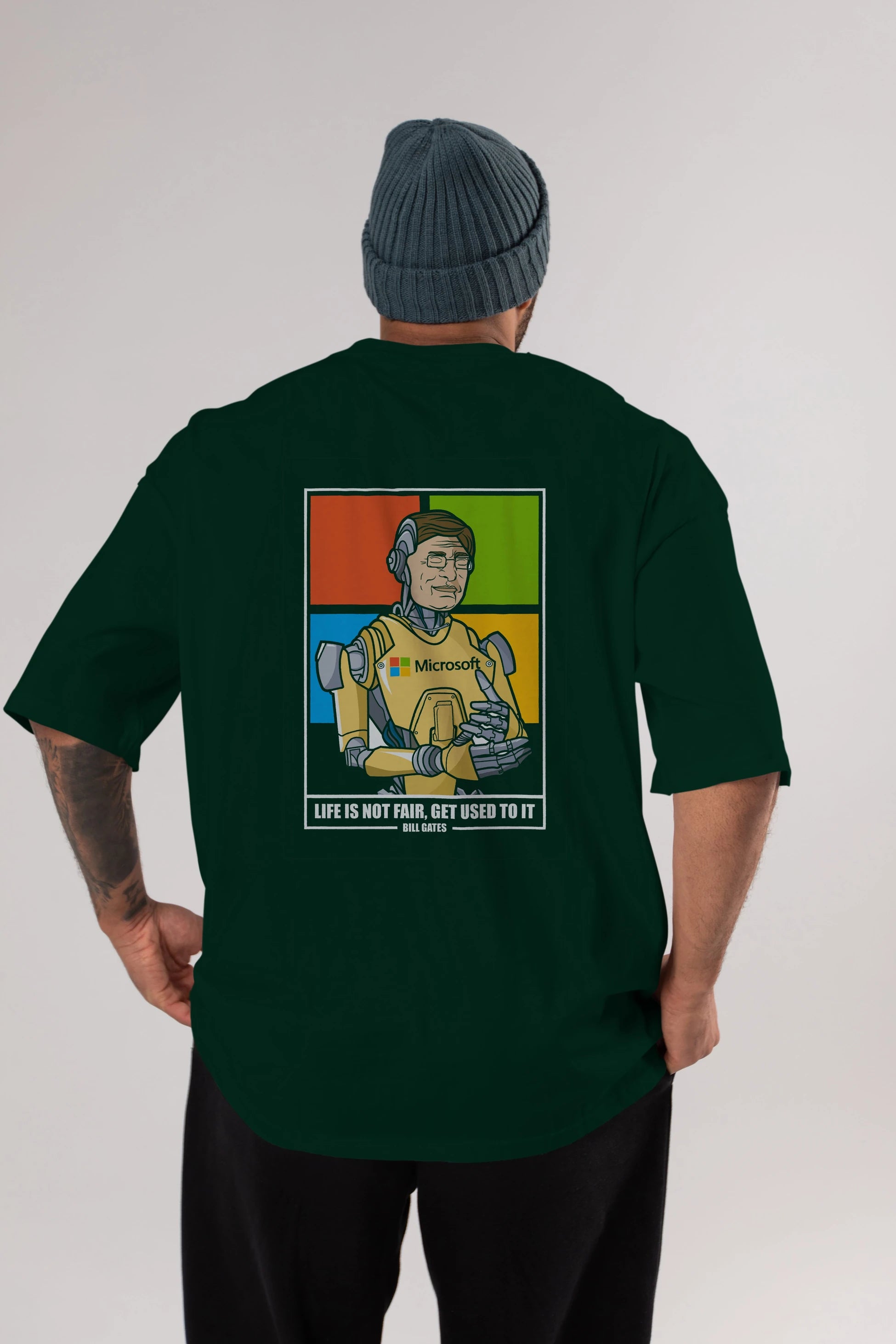 Bill Gates Robot Human Arka Baskılı Oversize t-shirt Erkek Kadın Unisex %100 Pamuk tişort