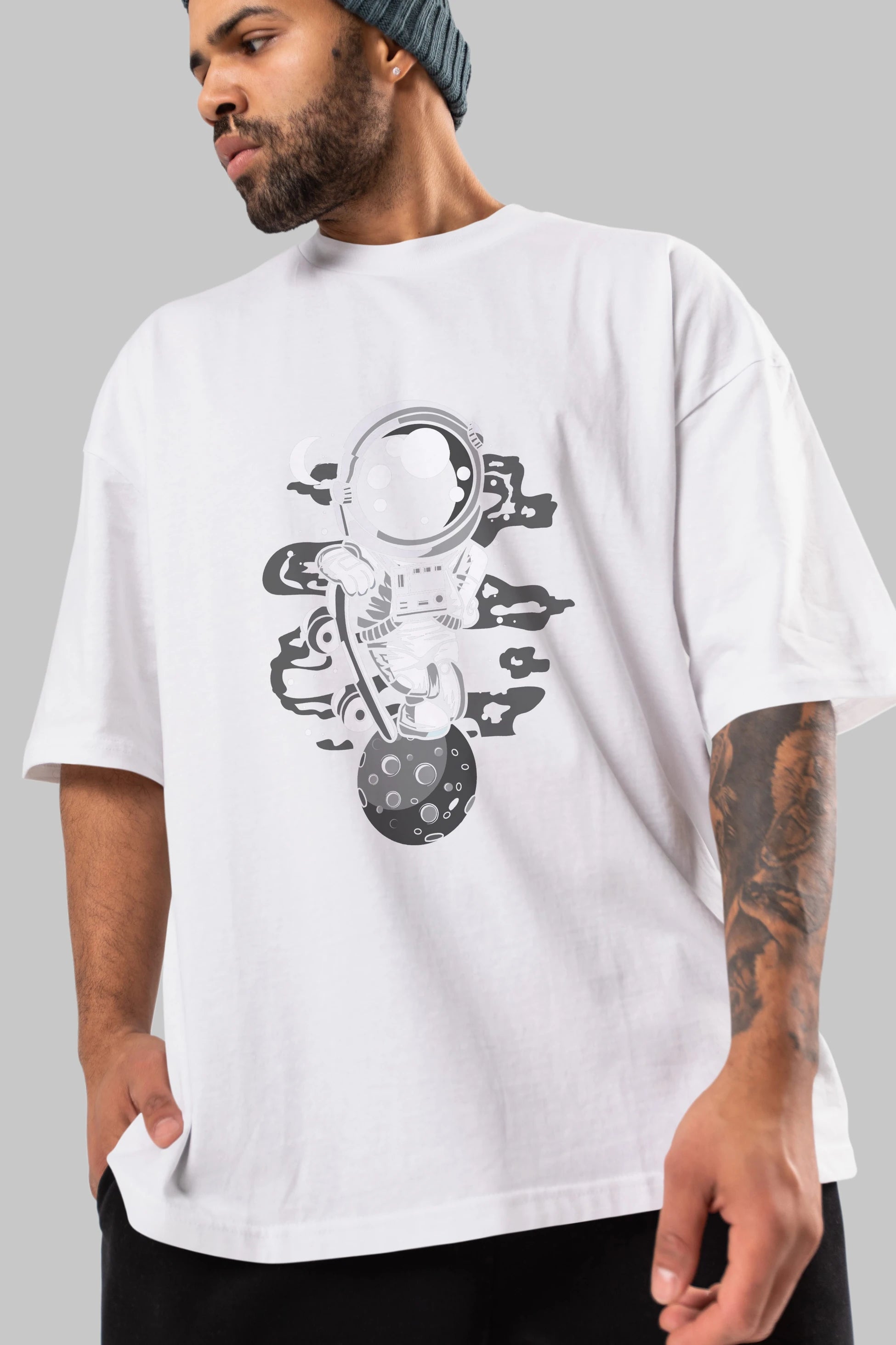 Astronaut Skater Boy Ön Baskılı Oversize t-shirt Erkek Kadın Unisex