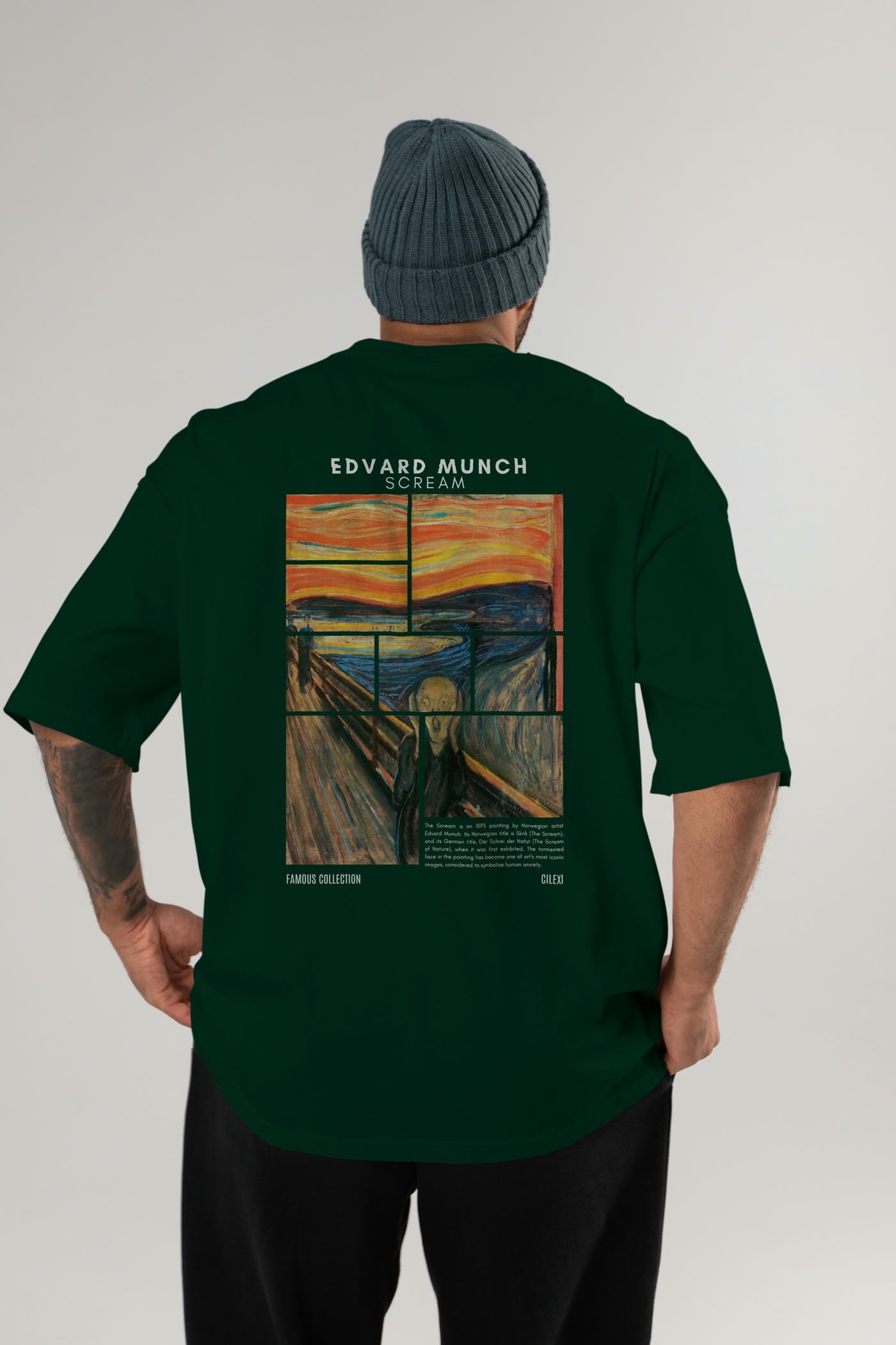 Edvard Munch Scream Arka Baskılı Oversize t-shirt Erkek Kadın Bisiklet Yaka Pamuk tişort