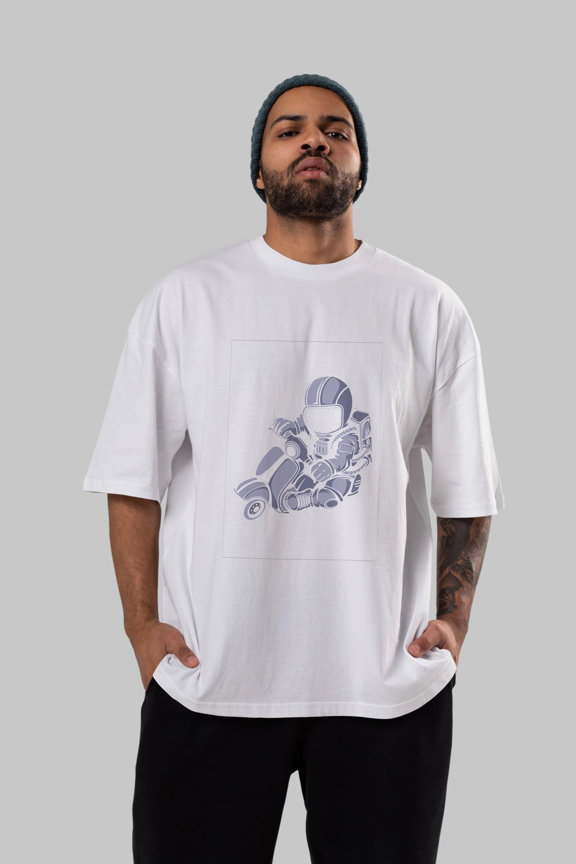Astronaut Scooter (2) Ön Baskılı Oversize t-shirt Erkek Kadın Unisex