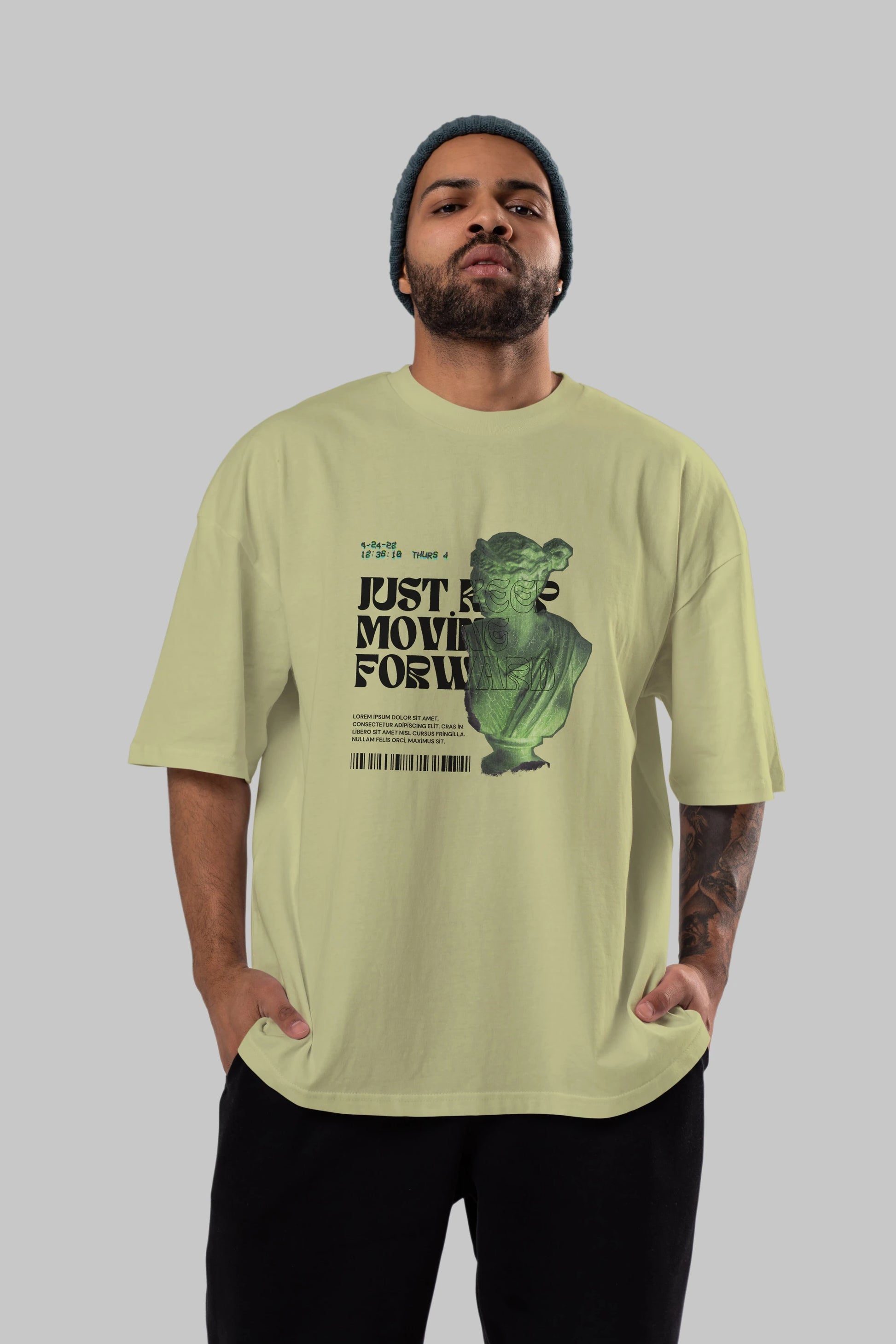 Just Keep Moving Forward Yazılı Ön Baskılı Oversize t-shirt Erkek Kadın Unisex