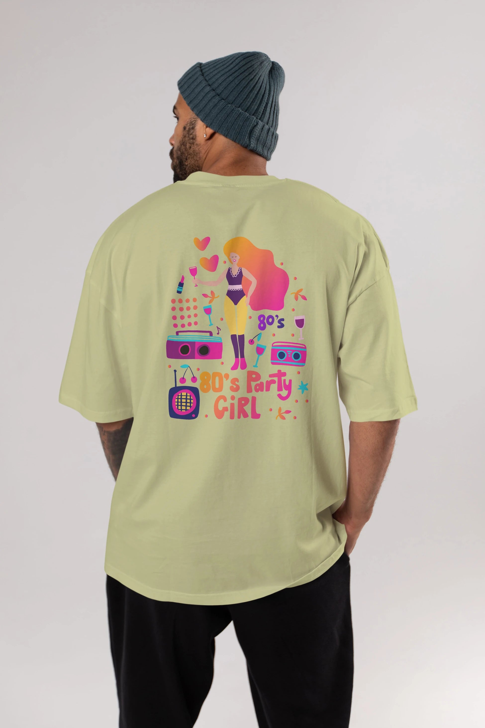 Retro Girl Party Arka Baskılı Oversize t-shirt Erkek Kadın Unisex