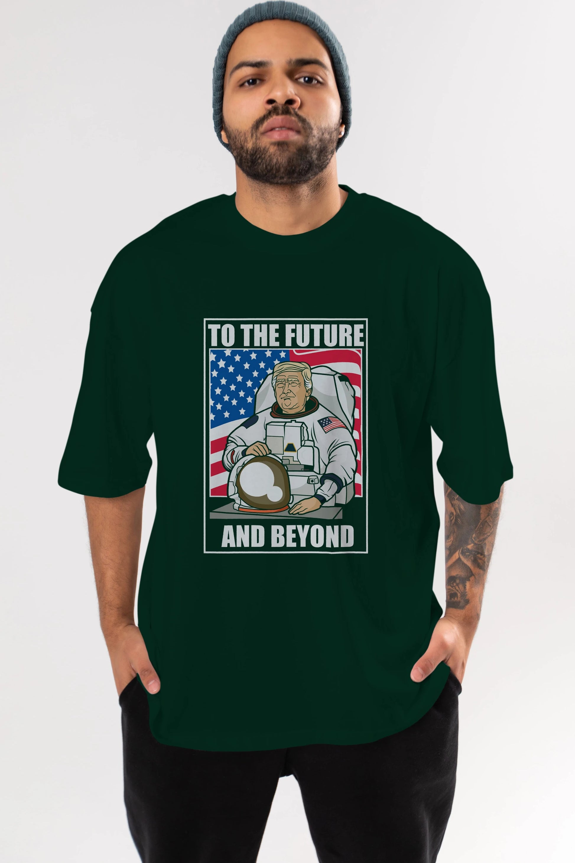 Trumpstronaut Ön Baskılı Oversize t-shirt Erkek Kadın Unisex %100 Pamuk tişort