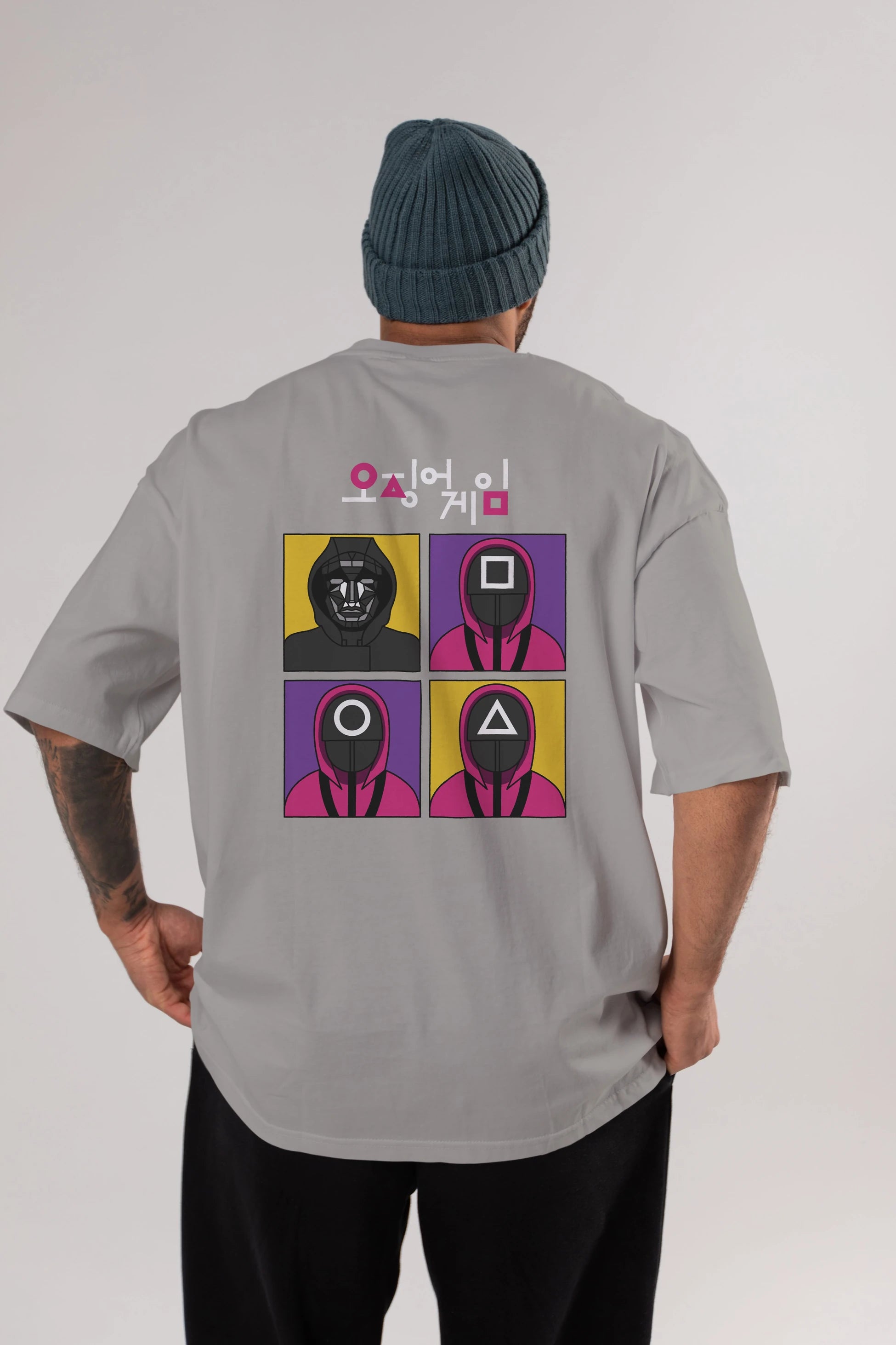 Squid Game (1) Arka Baskılı Oversize t-shirt Erkek Kadın Unisex %100 Pamuk Bisiklet Yaka tişort