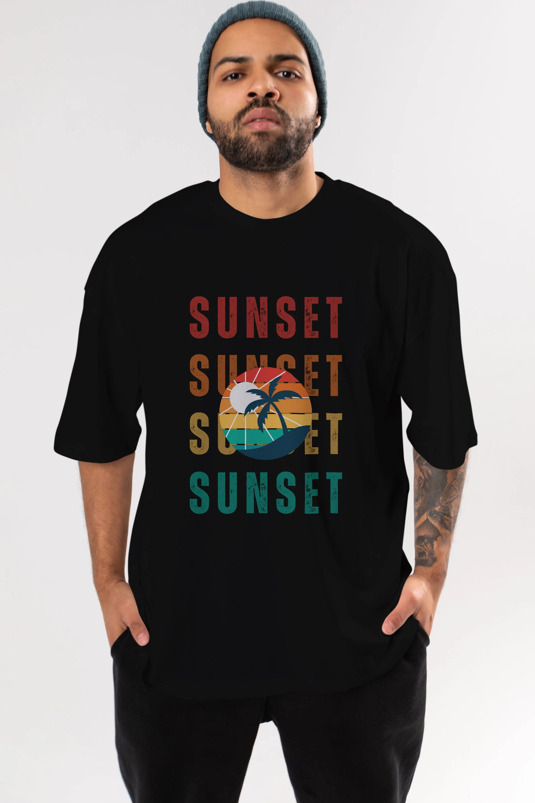 Sunset Yazılı Ön Baskılı Oversize t-shirt Erkek Kadın Unisex
