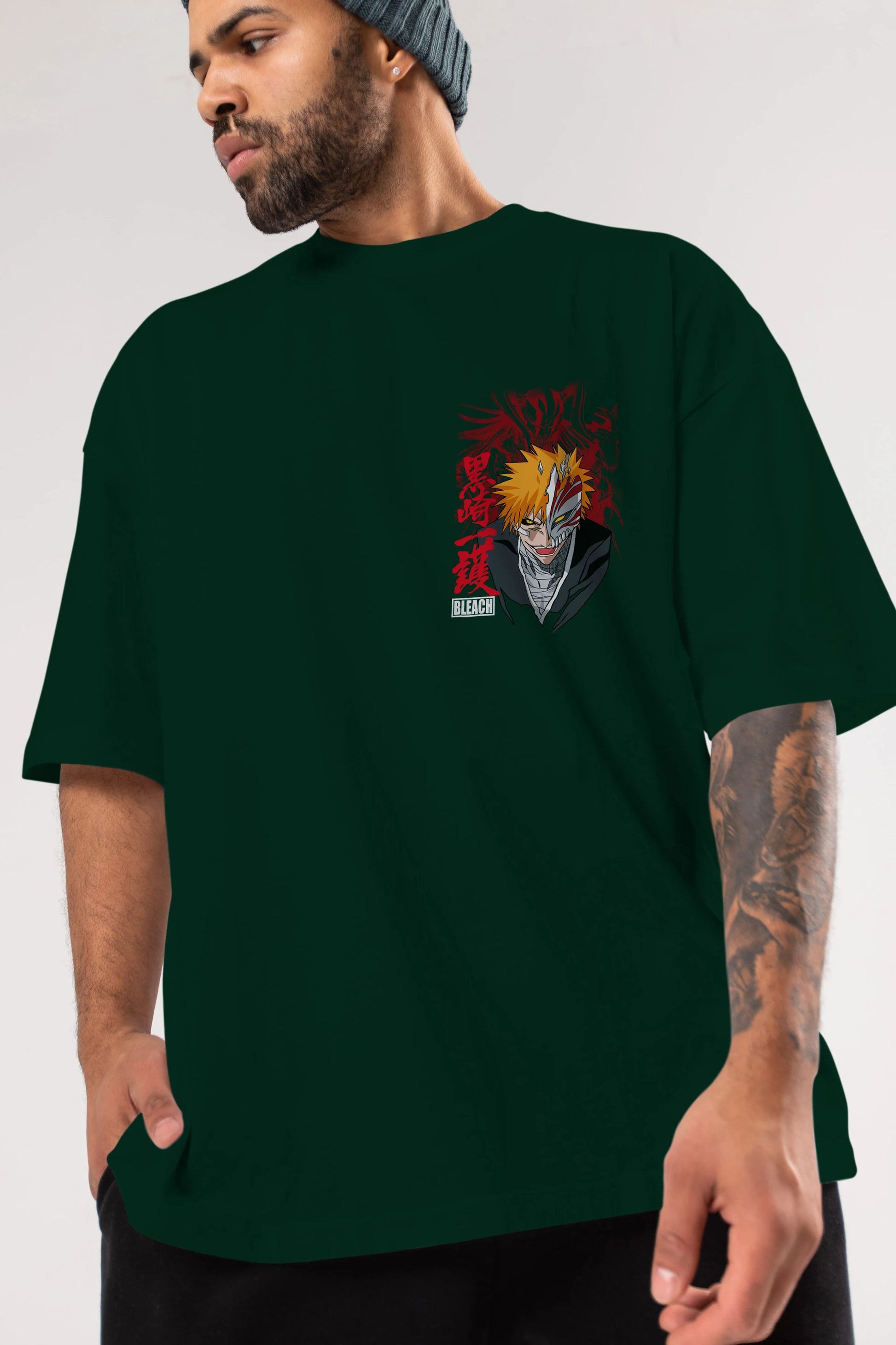 ICHIGO KUROSAKI VIZARD Ön Sol Baskılı Oversize t-shirt Erkek Kadın Unisex %100 Pamuk Bisiklet Yaka tişort