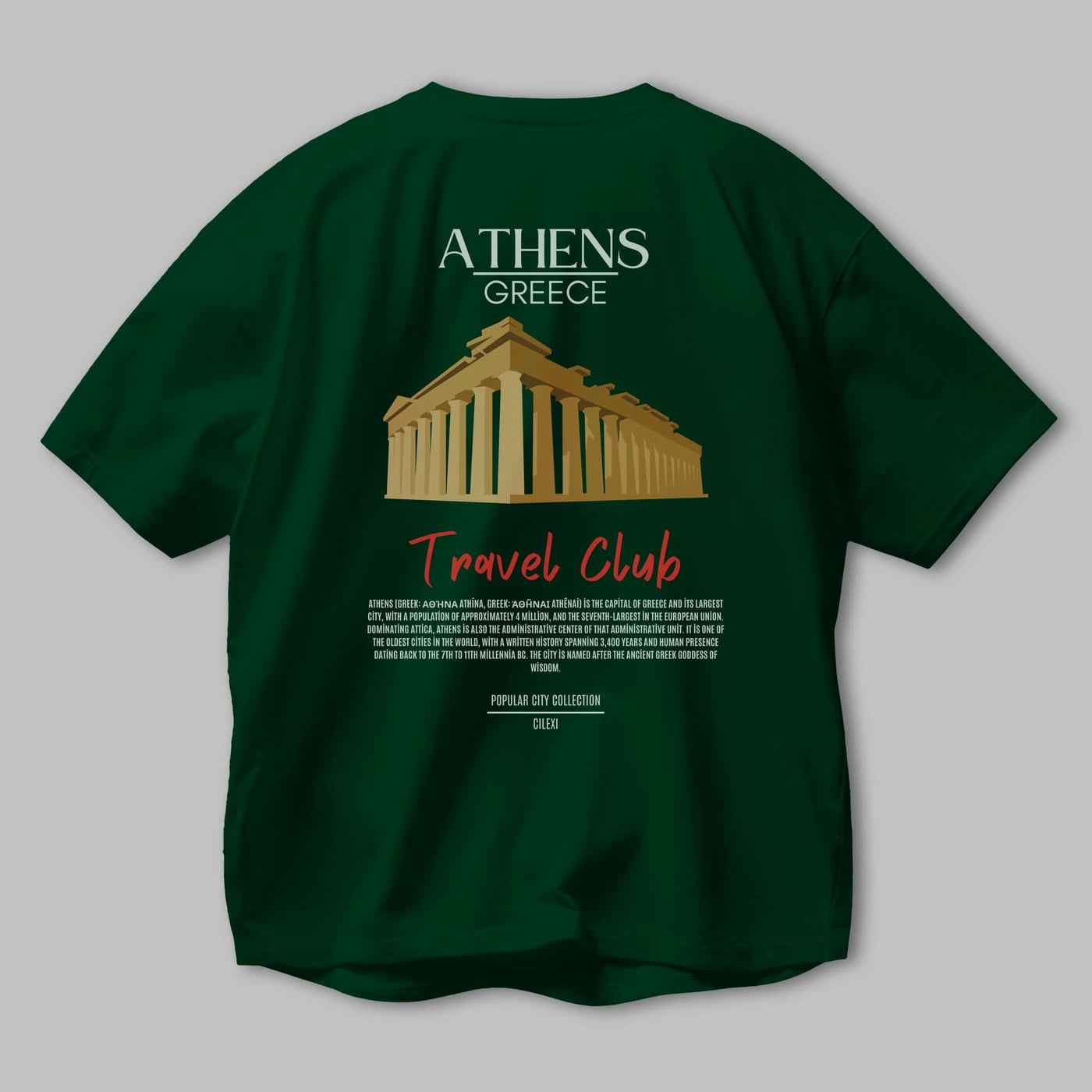 Athens Greece Arka Baskılı Oversize t-shirt Erkek Kadın Pamuk Bisiklet Yaka tişort