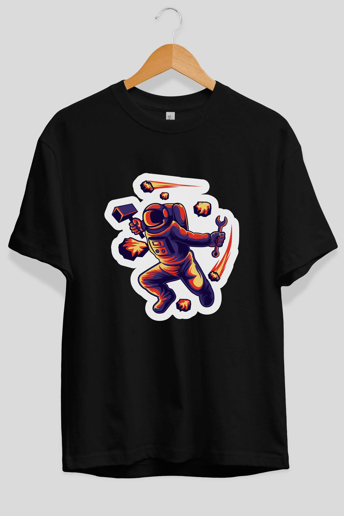 Astronaut Block Meteor Sticker Ön Baskılı Oversize t-shirt Erkek Kadın Unisex