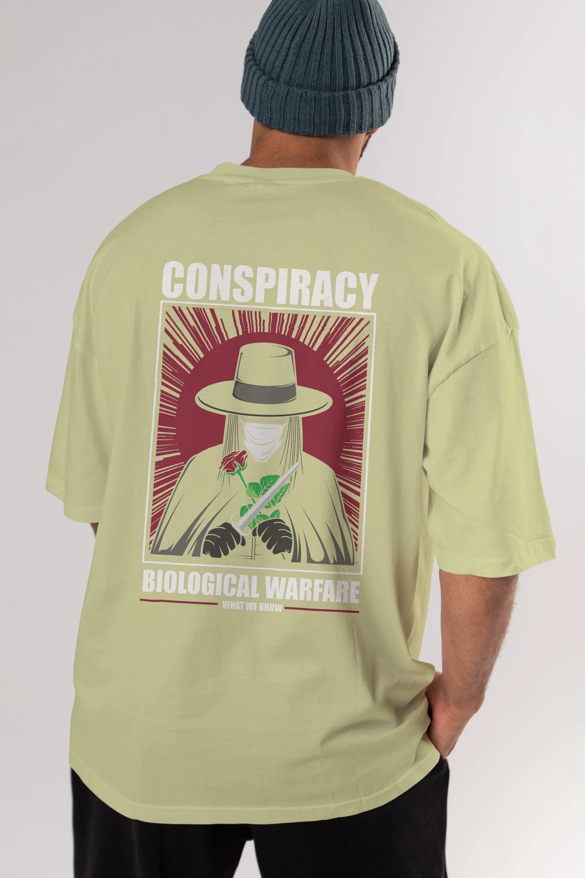 Vendetta Masker Arka Baskılı Oversize t-shirt Erkek Kadın Unisex %100 Pamuk tişort