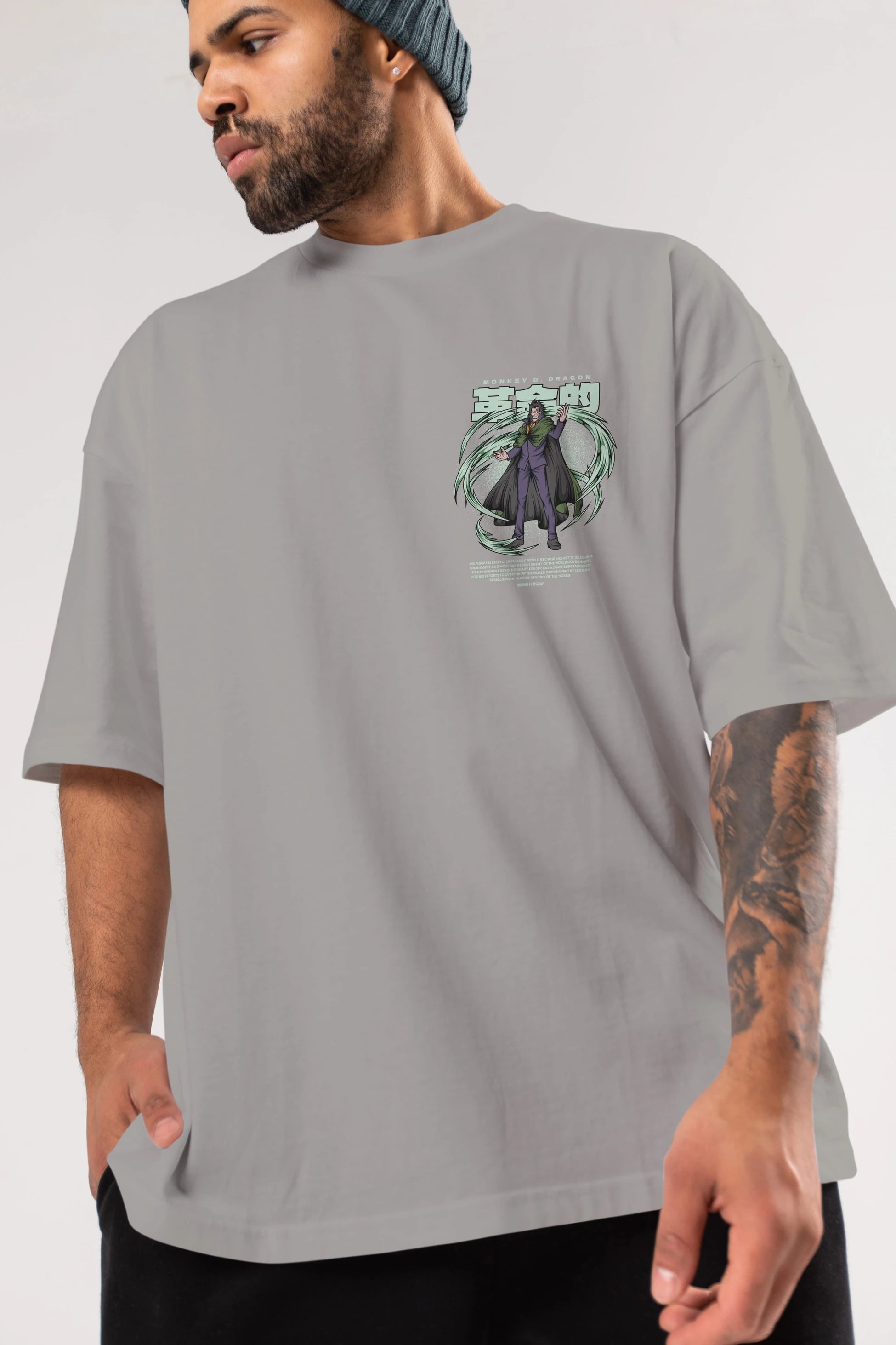 Monkey D. Dragon Ön Sol Baskılı Oversize t-shirt Erkek Kadın Unisex %100 Pamuk Bisiklet Yaka tişort