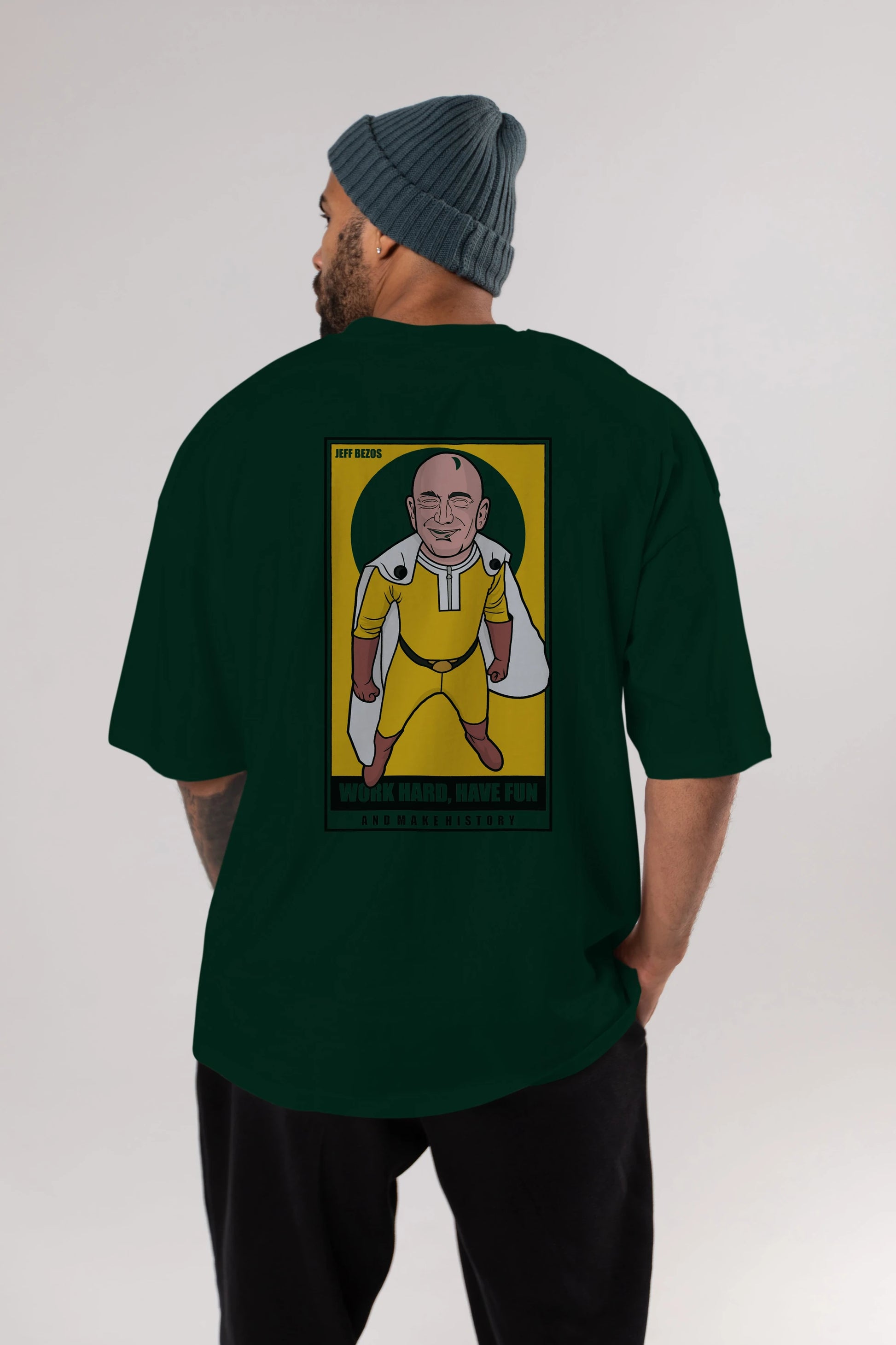 Jeff Bezos Saitama Arka Baskılı Oversize t-shirt Erkek Kadın Unisex %100 Pamuk tişort