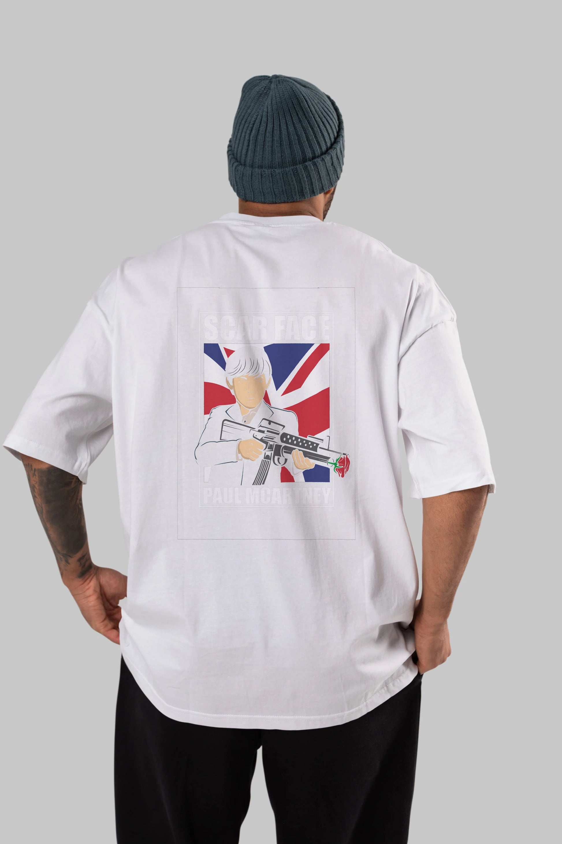 Paul Mccartney Scar Face Arka Baskılı Oversize t-shirt Erkek Kadın Unisex %100 Pamuk tişort