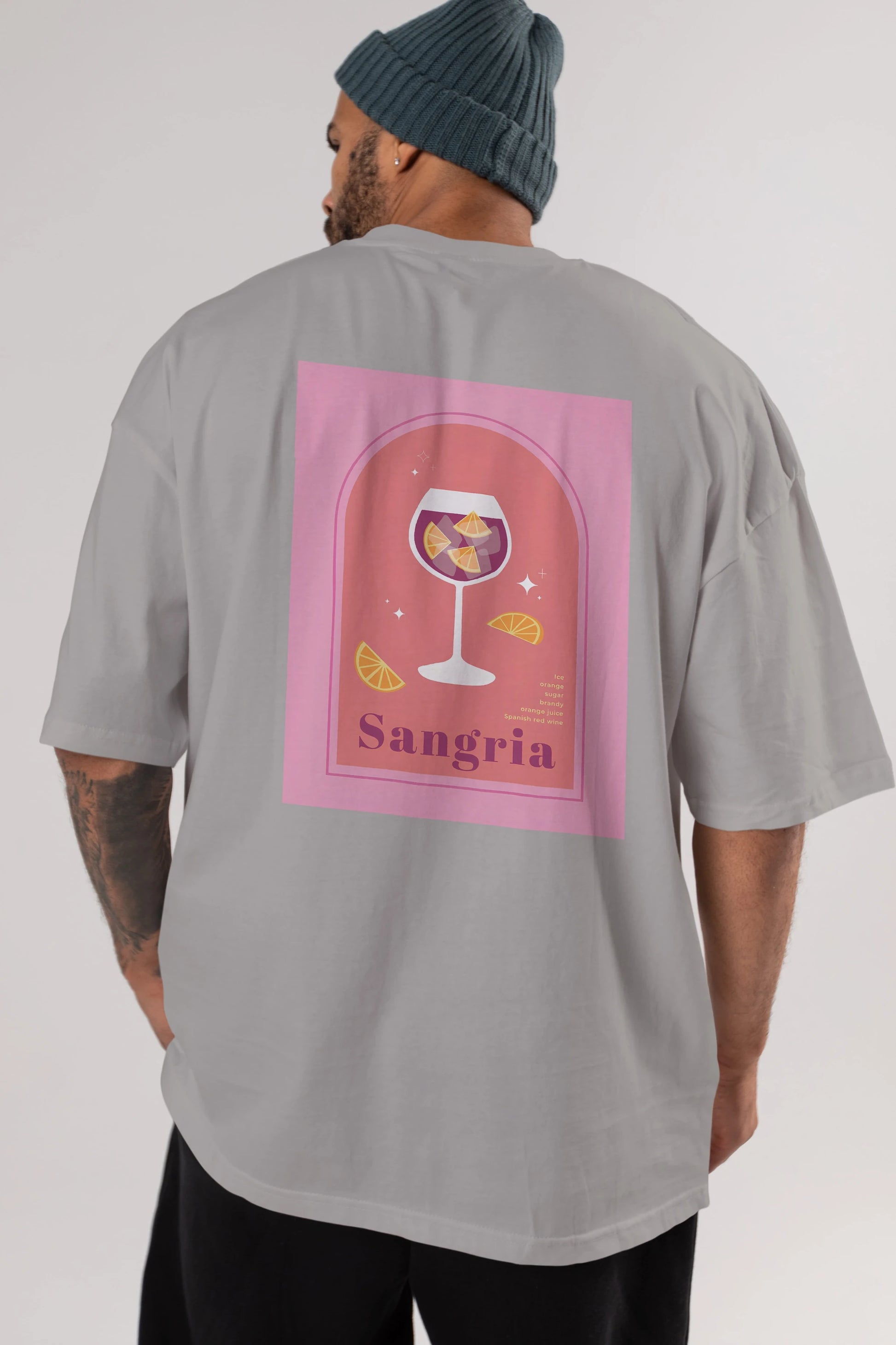 Sangria Arka Baskılı Oversize t-shirt Erkek Kadın Unisex %100 Pamuk Bisiklet Yaka tişort