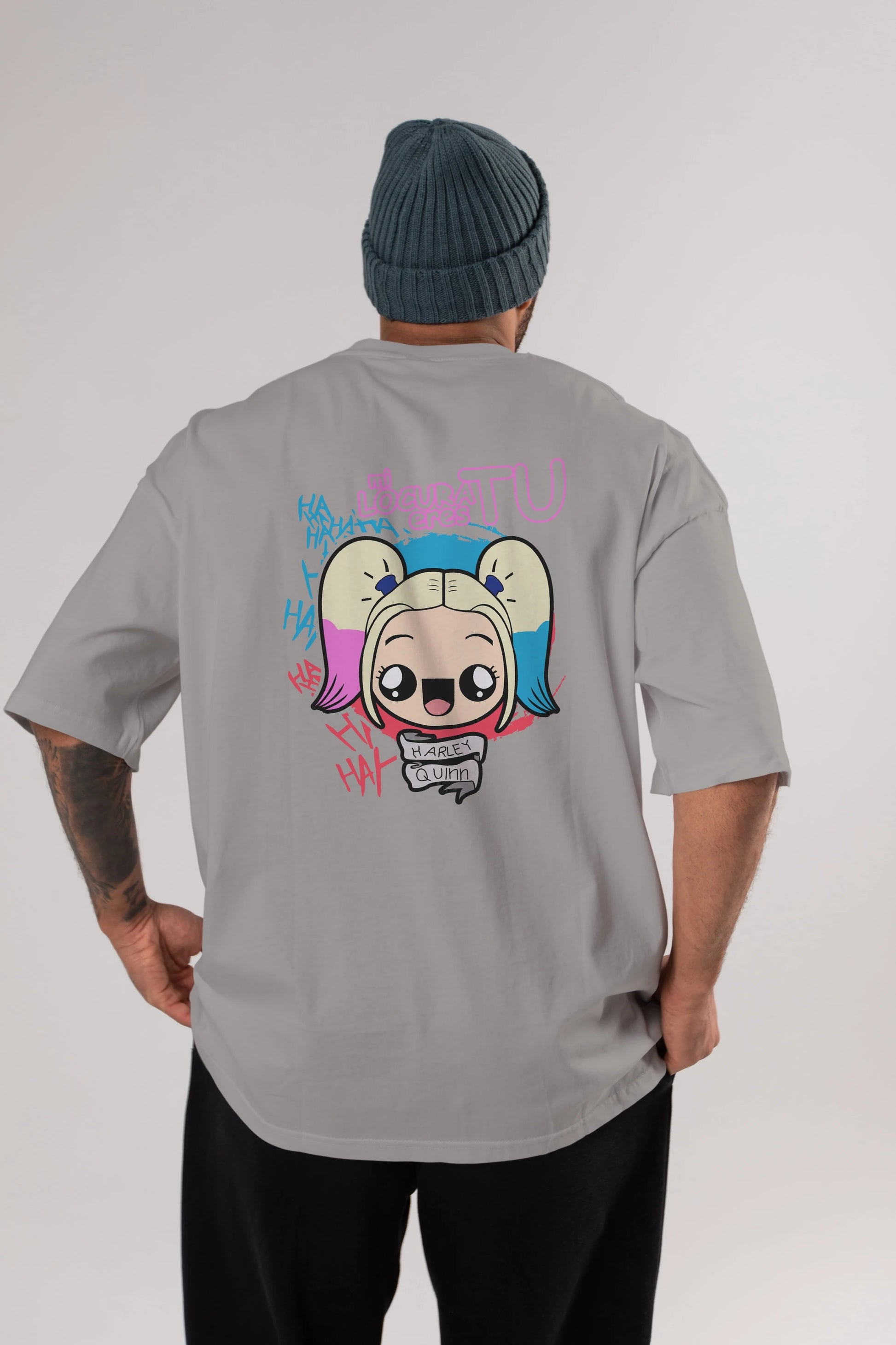 Harley Quinn Arka Baskılı Oversize t-shirt Erkek Kadın Unisex %100 Pamuk Bisiklet Yaka tişort