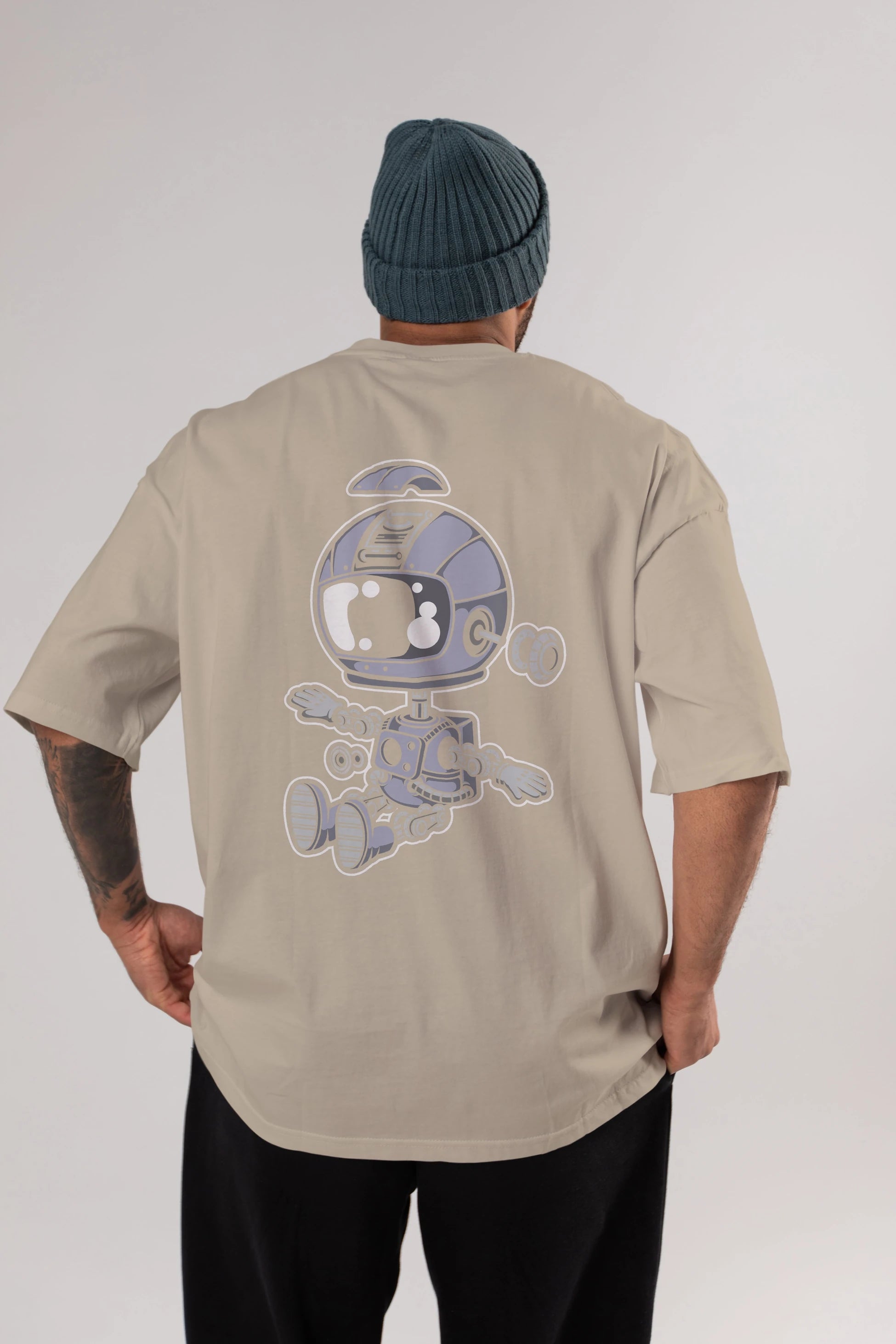 Astronaut Robot Arka Baskılı Oversize t-shirt Erkek Kadın Unisex