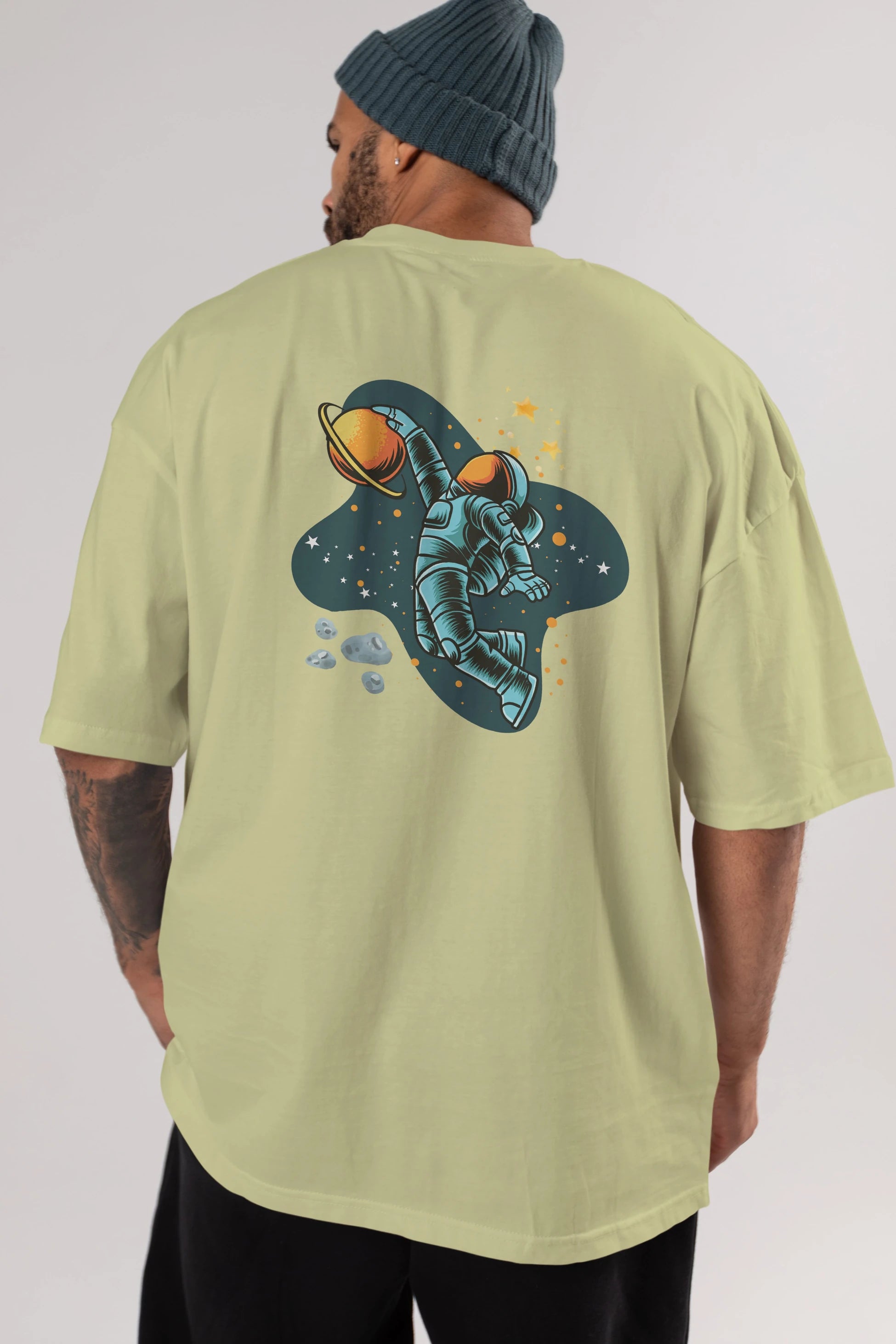 Astronot Basketbol Arka Baskılı Oversize t-shirt Erkek Kadın Unisex
