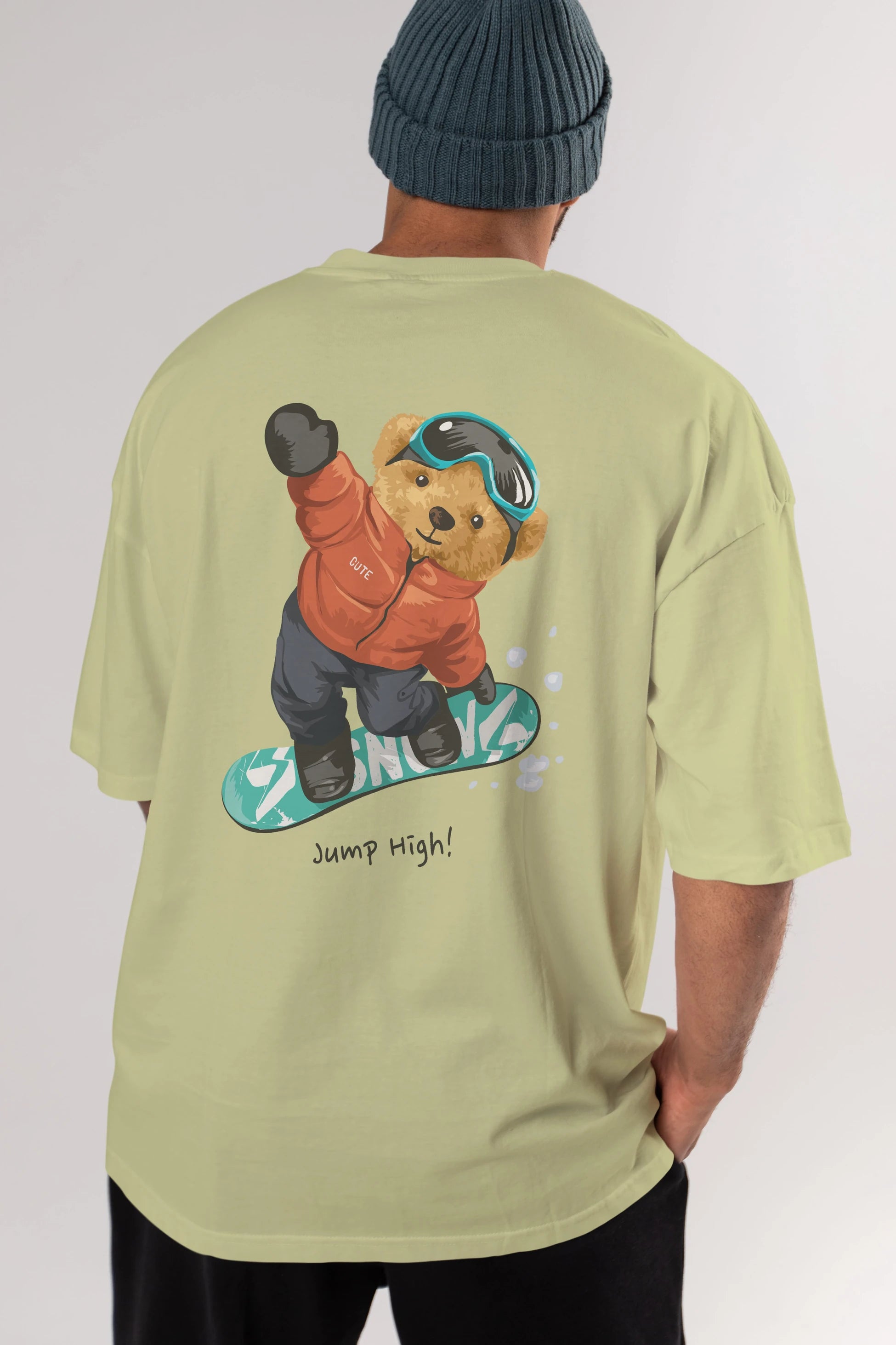 Teddy Bear Jump High Arka Baskılı Oversize t-shirt Erkek Kadın Unisex %100 Pamuk