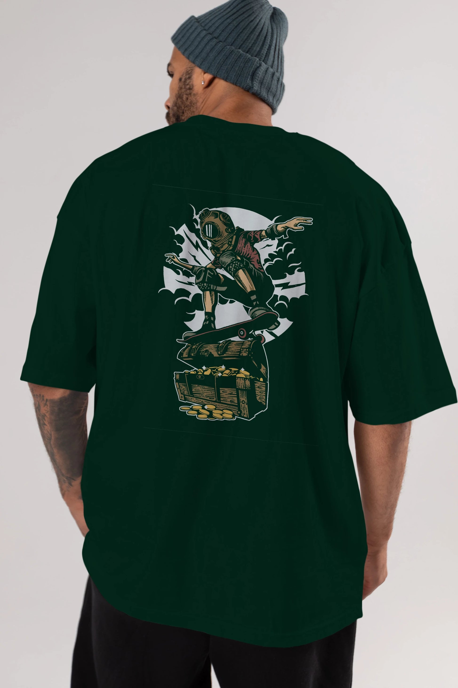 Diver Skater Treasure Arka Baskılı Oversize t-shirt Erkek Kadın Unisex %100 Pamuk