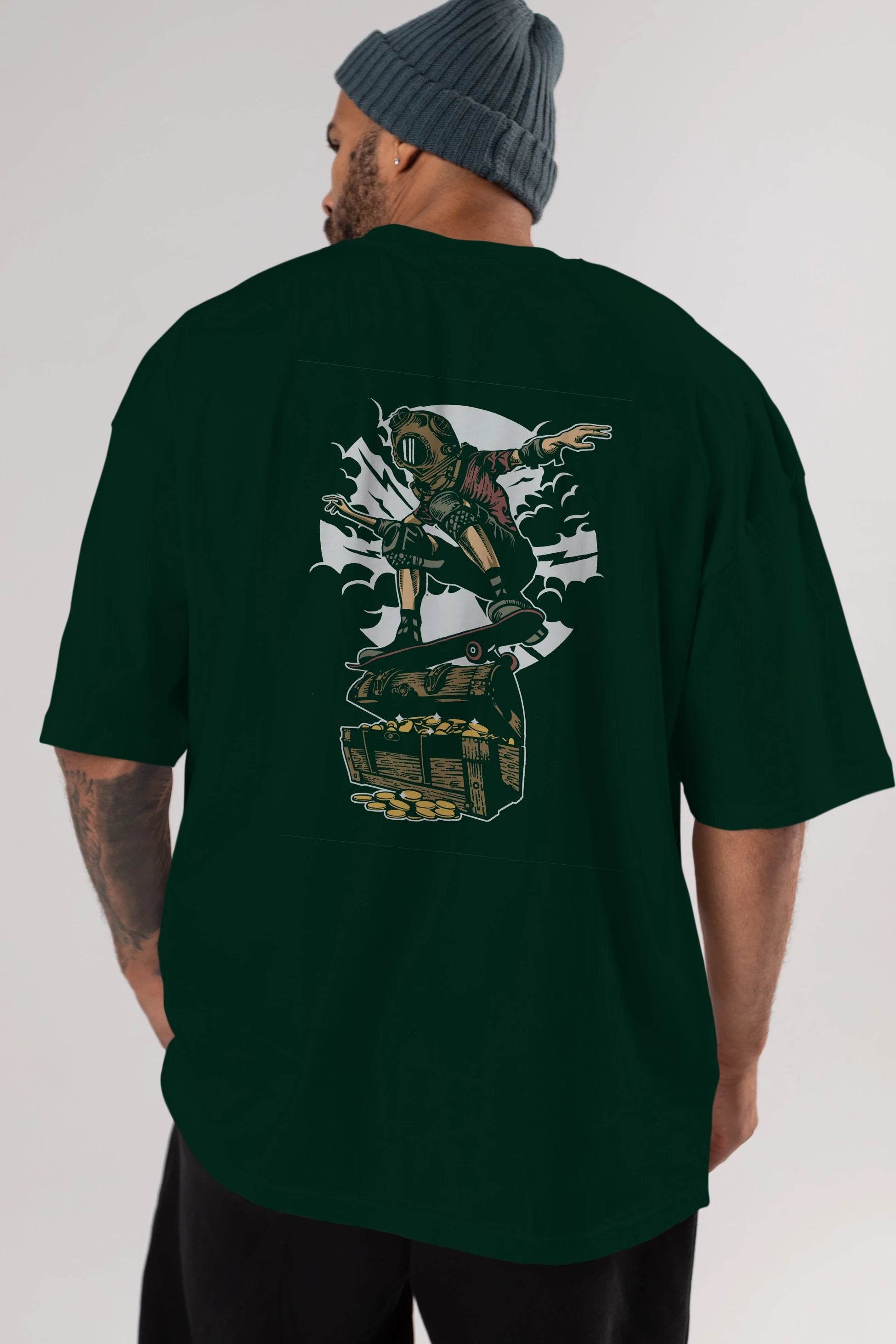 Diver Skater Treasure Arka Baskılı Oversize t-shirt Erkek Kadın Unisex %100 Pamuk