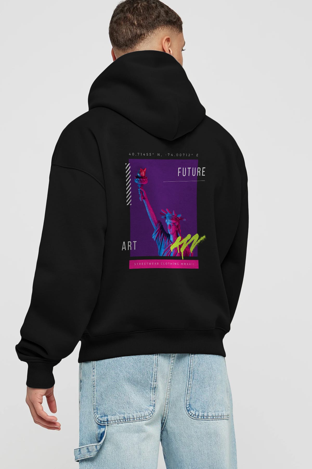 Future Art Arka Baskılı Oversize Hoodie Kapüşonlu Sweatshirt Erkek Kadın Unisex