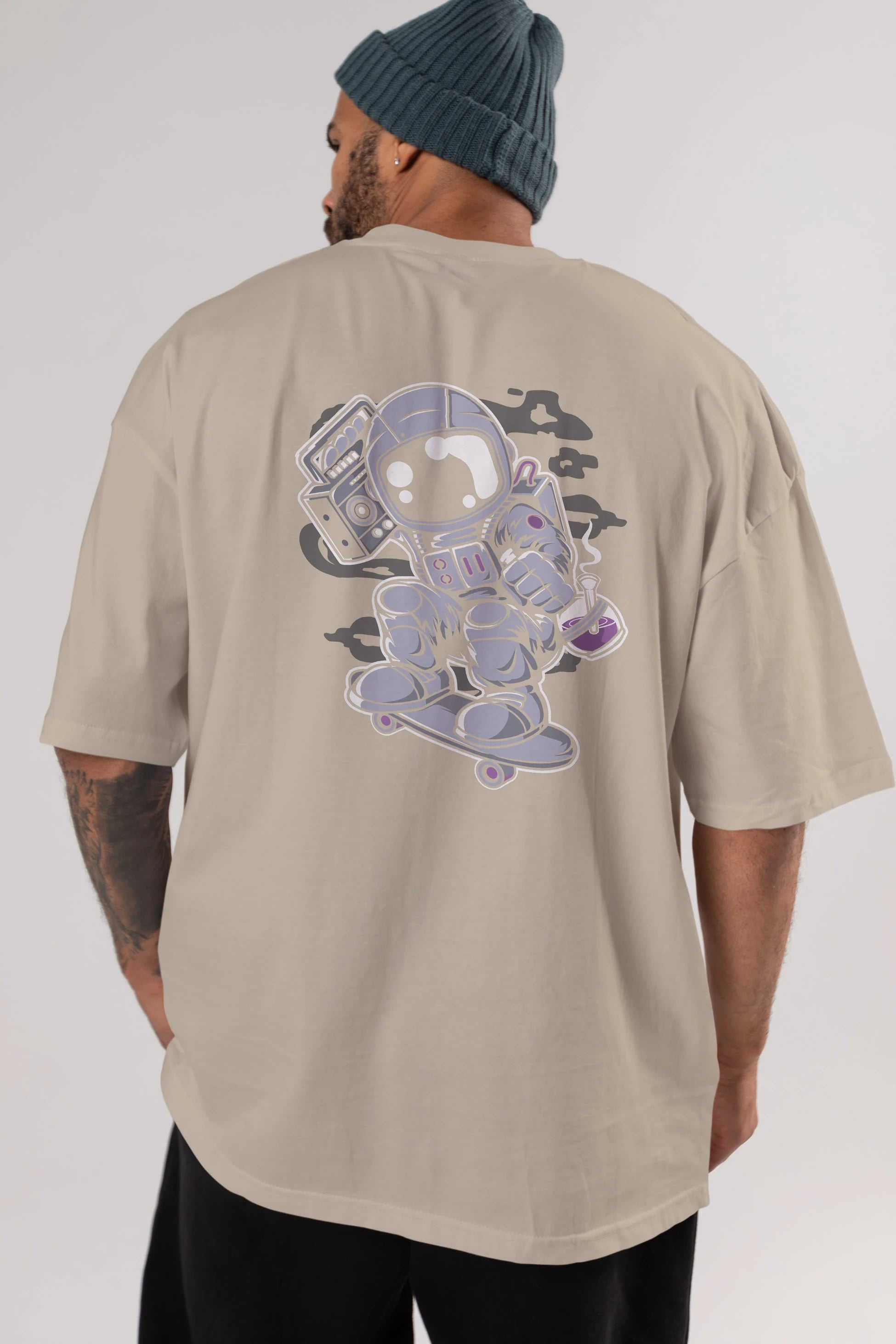 Astroanut Skater Boombox Arka Baskılı Oversize t-shirt Erkek Kadın Unisex