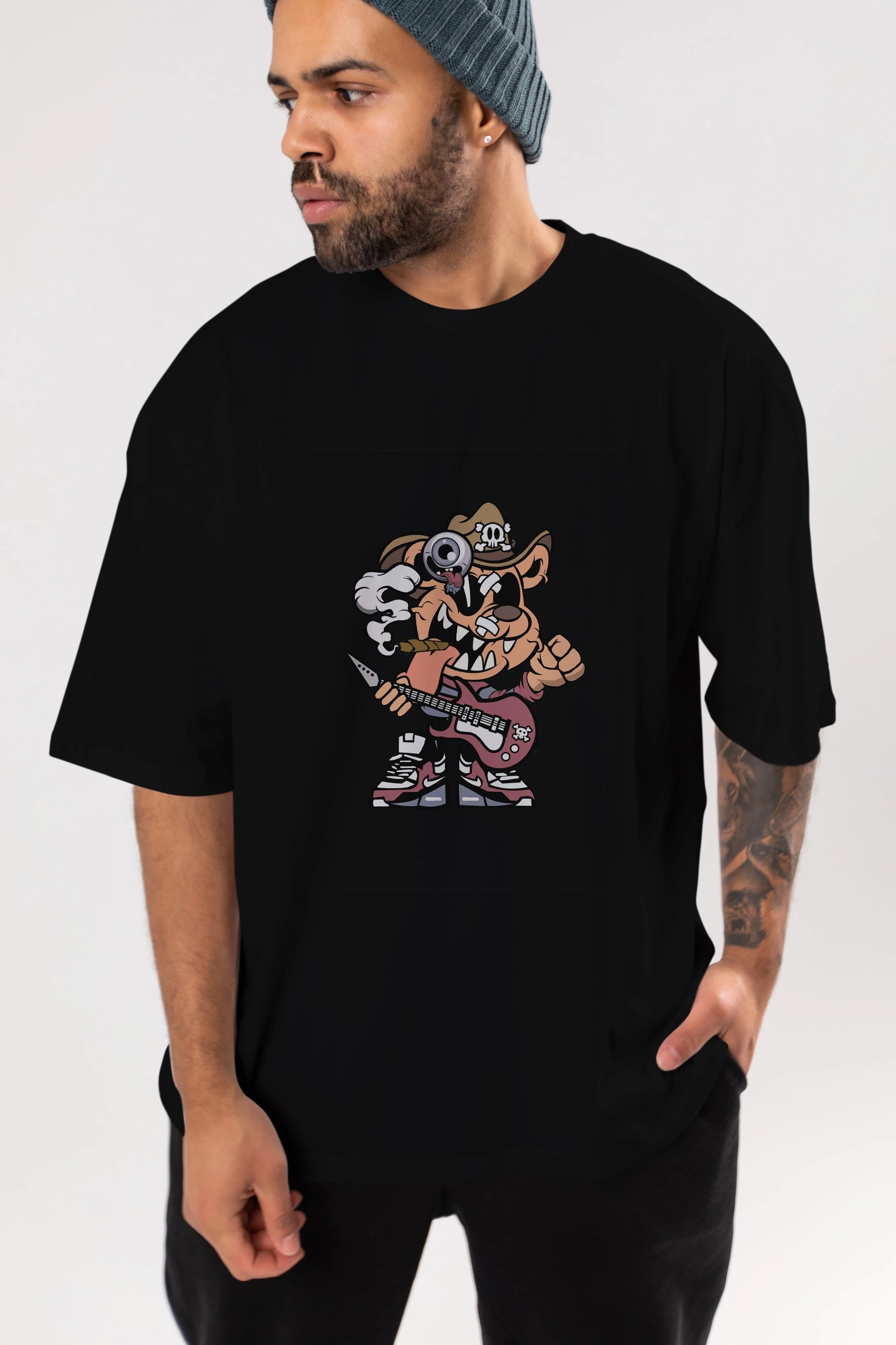 Freddy Bear Ön Baskılı Oversize t-shirt Erkek Kadın Unisex %100 Pamuk tişort