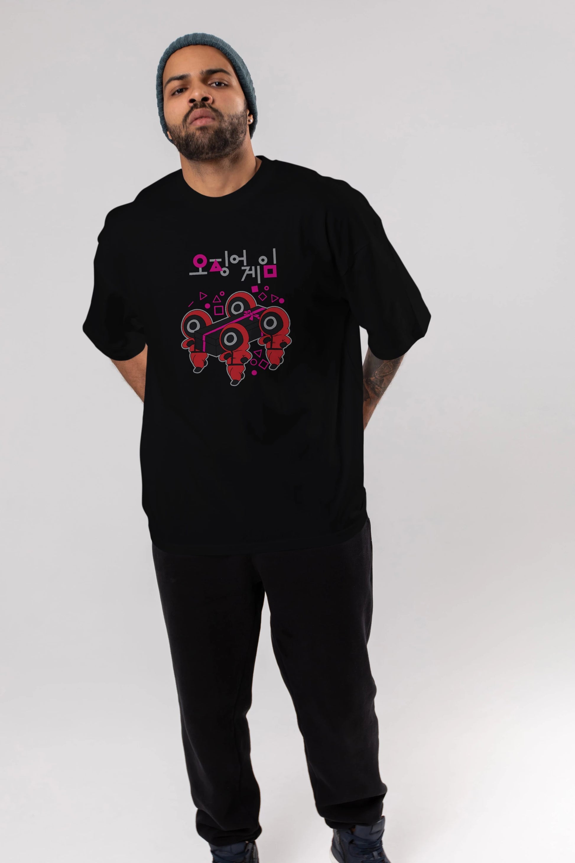 Squid Game (6) Ön Baskılı Oversize t-shirt Erkek Kadın Unisex %100 Pamuk Bisiklet Yaka tişort